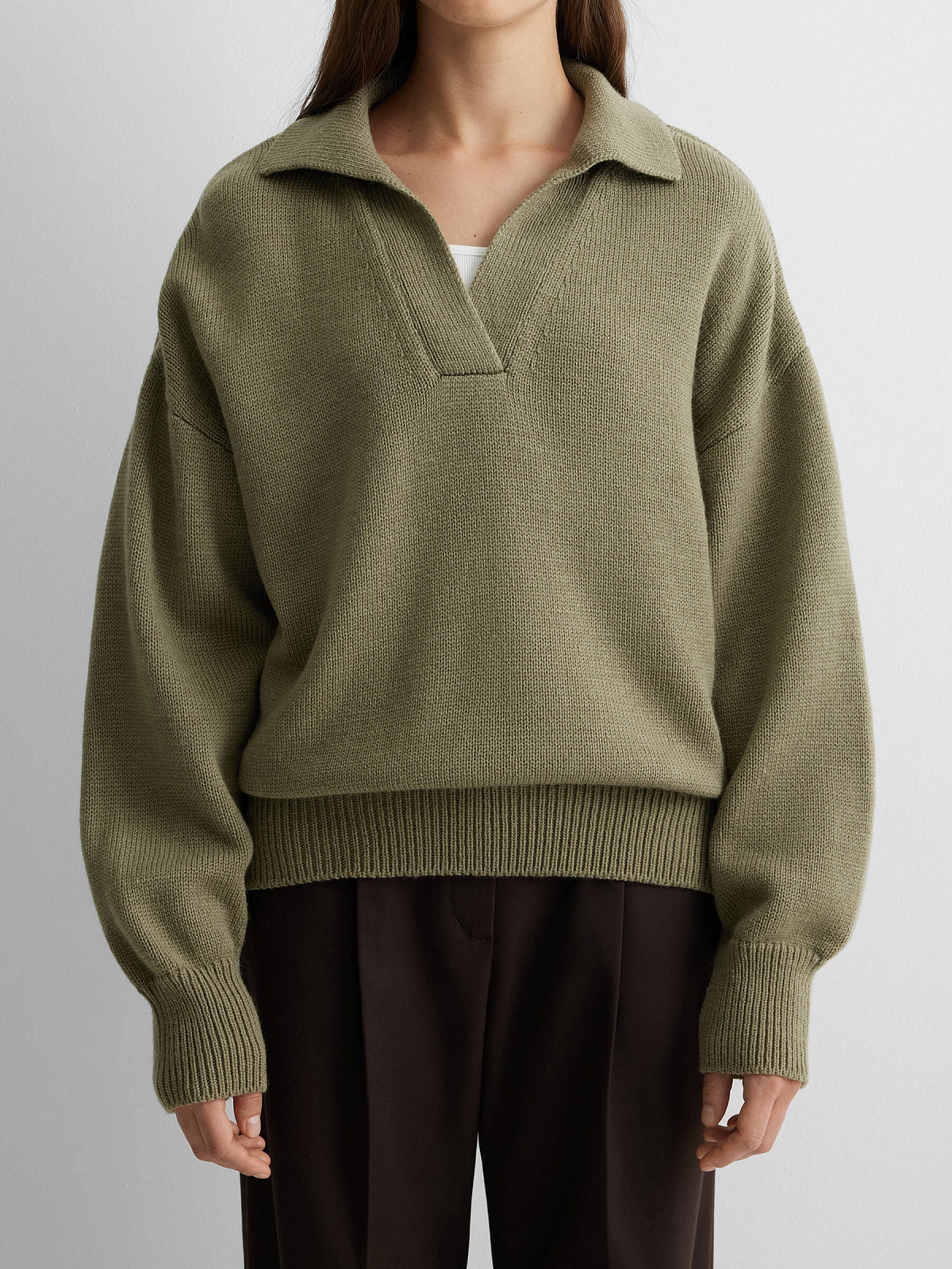 Джемпер-поло свободного кроя, светлый хаки