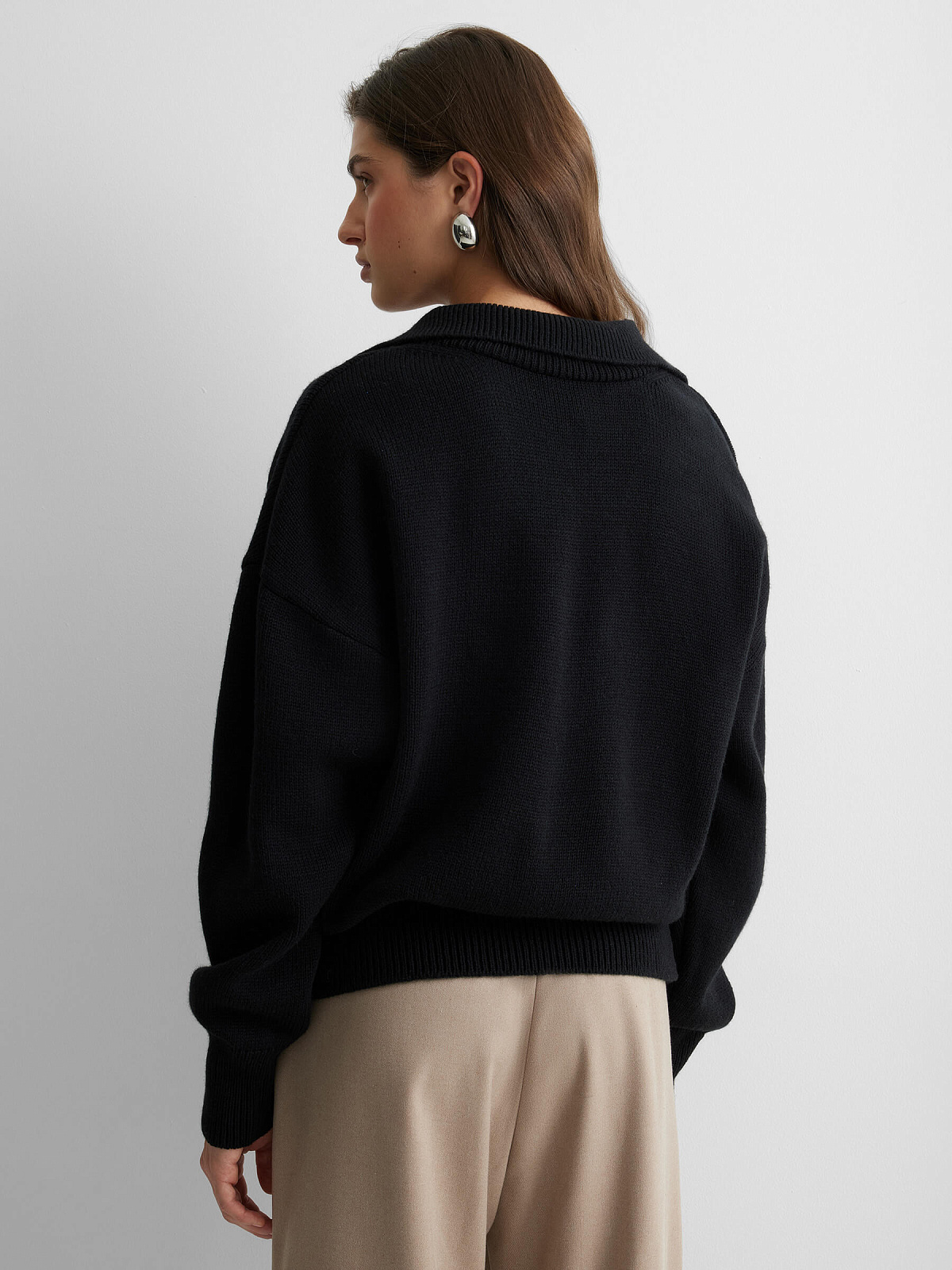 Джемпер-поло свободного кроя, черный