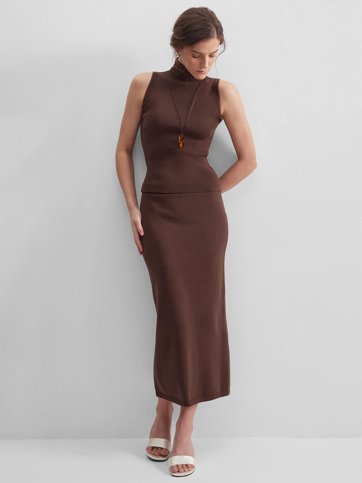 Юбка макси из вискозы, коричневый