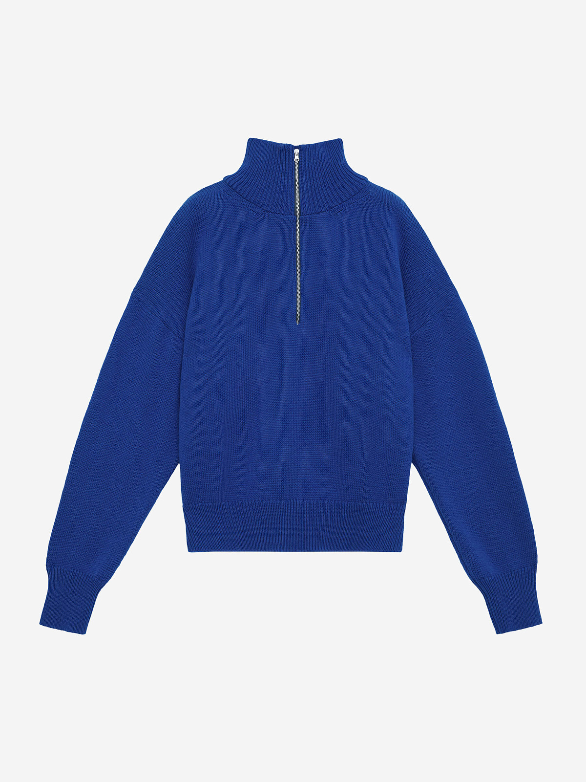 Свитер свободного кроя с замком, синий