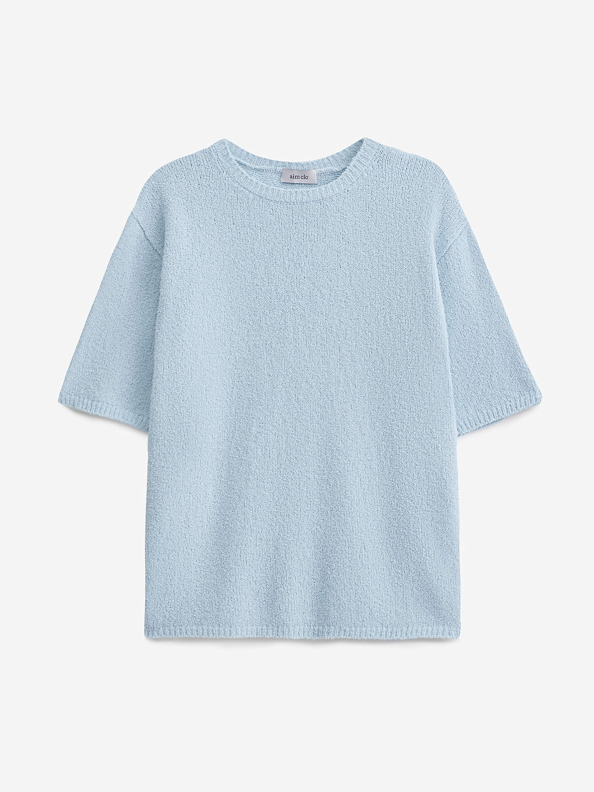 Джемпер с коротким рукавом из хлопка букле, светло-голубой