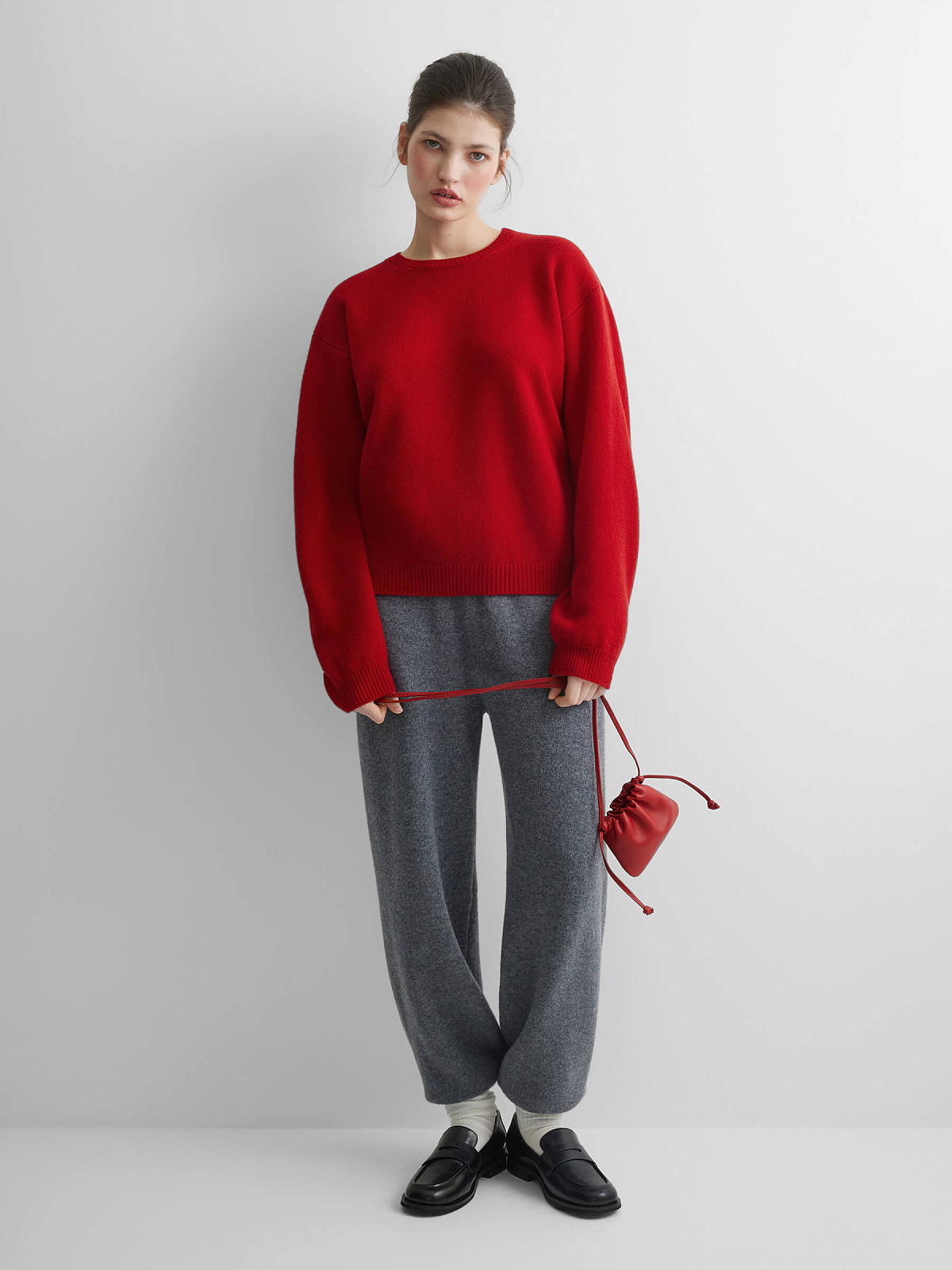 Джемпер свободного кроя из 100% мериноса, красный