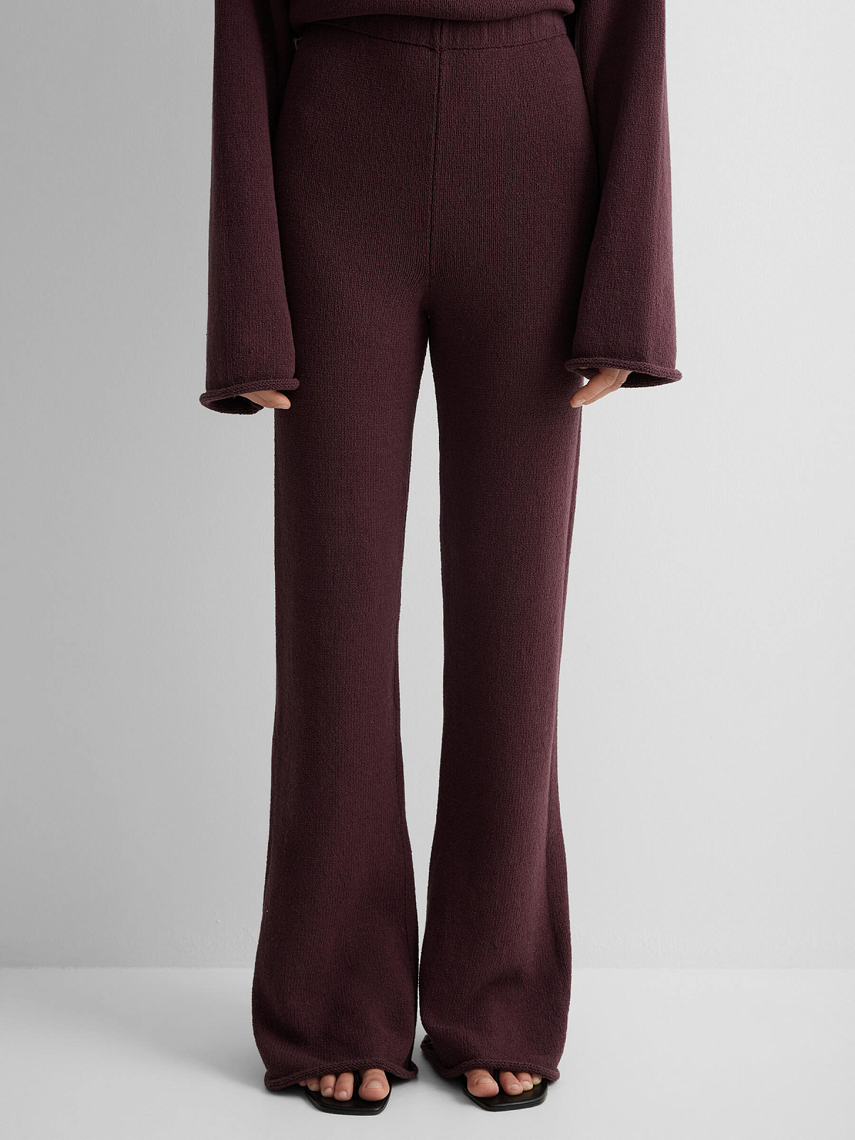 Брюки клеш из хлопка букле, сливовый