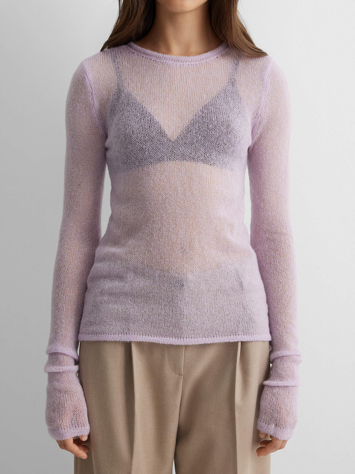 Джемпер вязаный из мохера, лавандовый