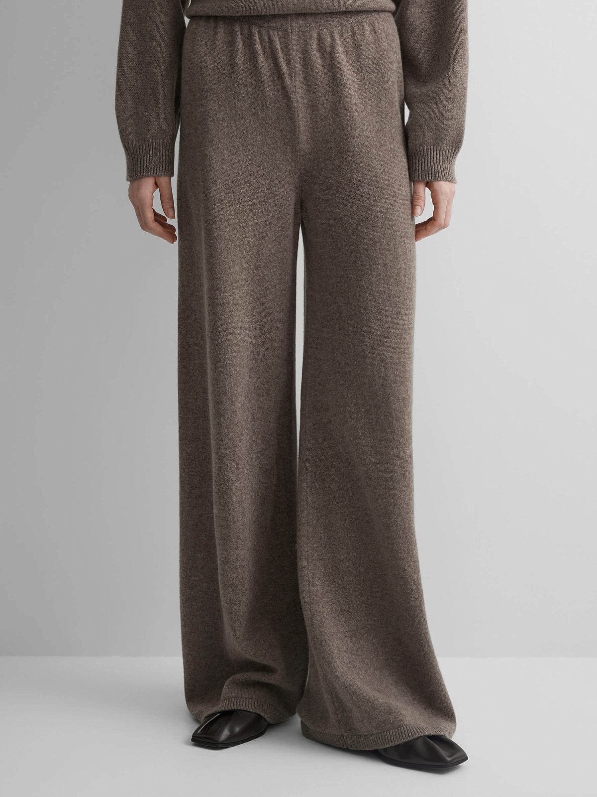 Брюки вязаные из 100% мериноса, коричневый меланж