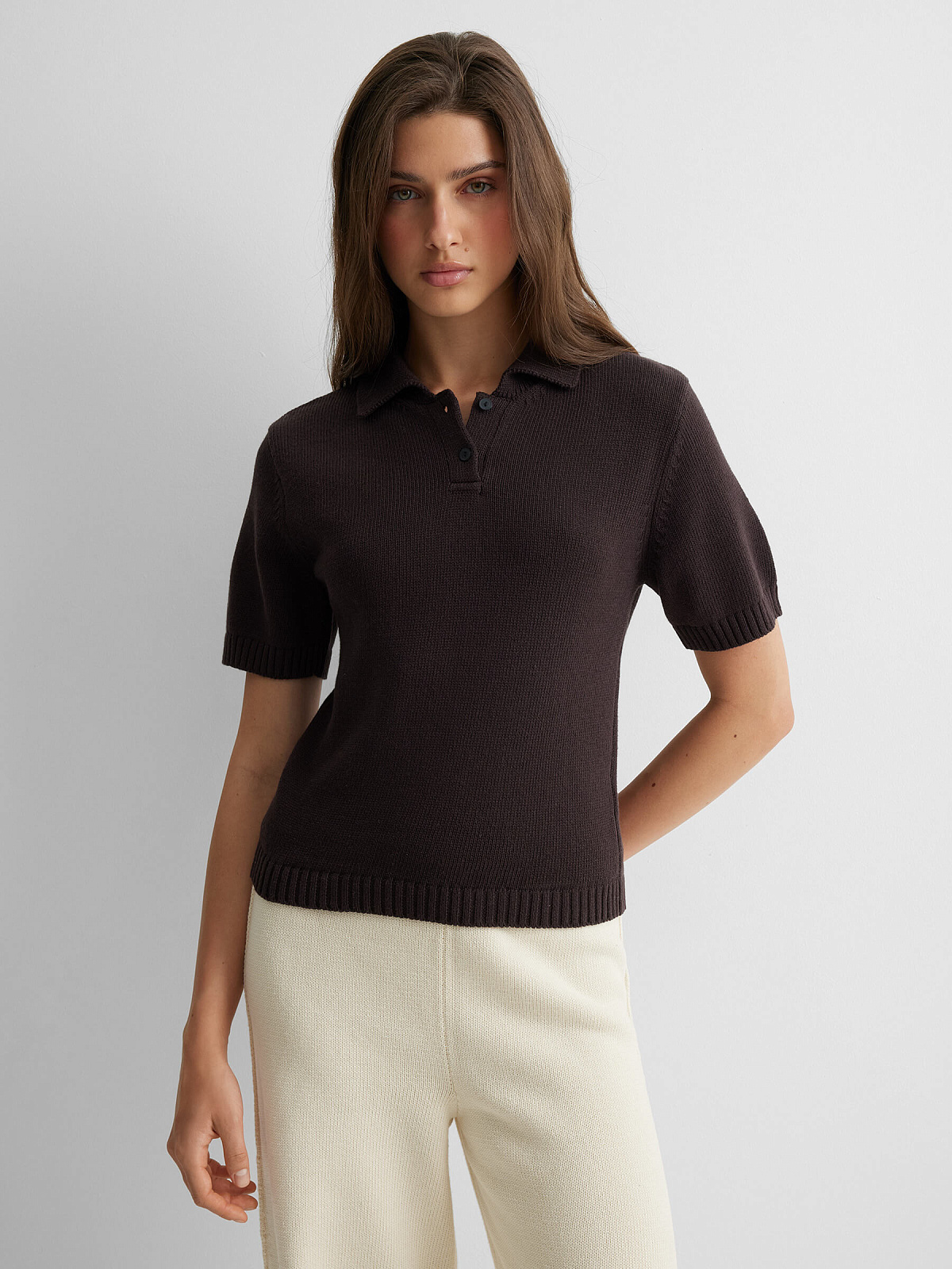 Поло с коротким рукавом из 100% хлопка, коричневый