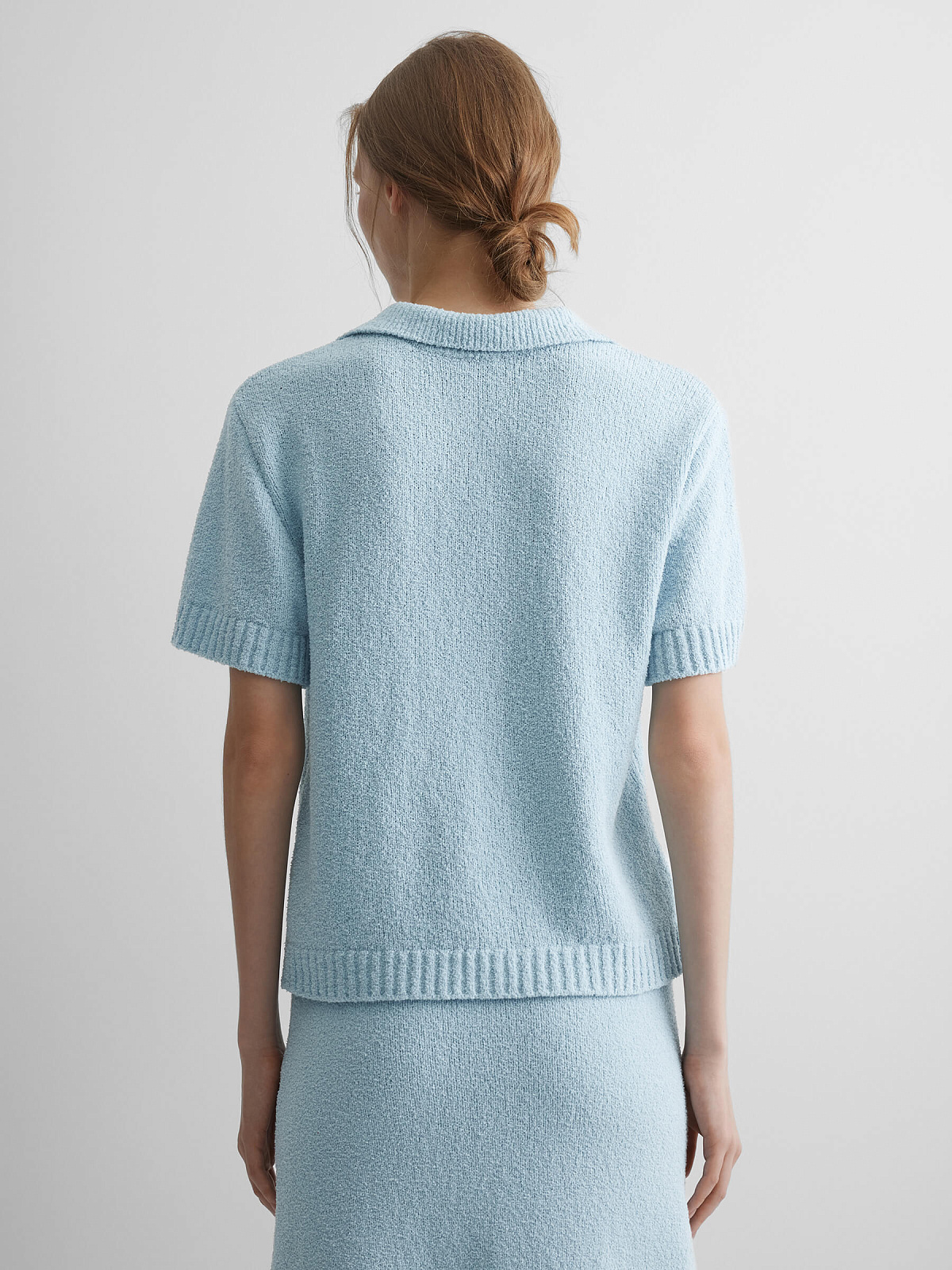 Поло с коротким рукавом из хлопка букле, светло-голубой