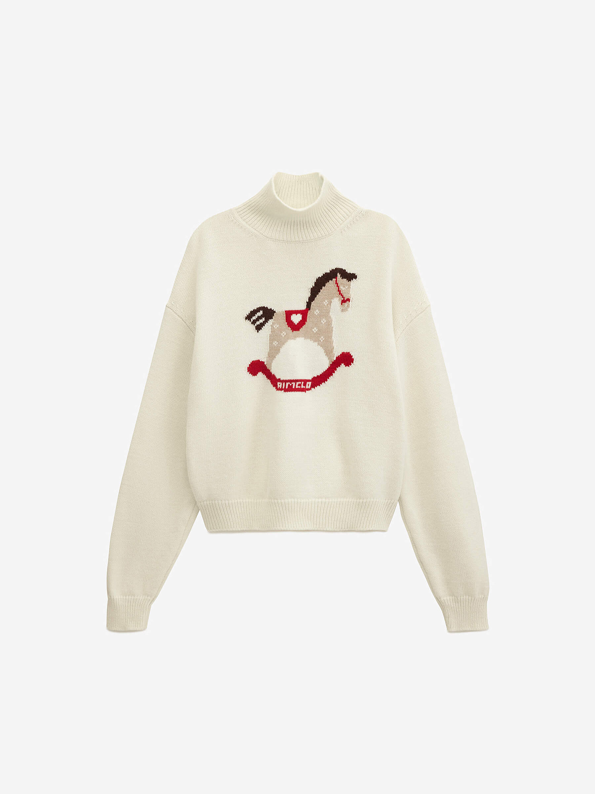 Свитер с интарсией лошадка, молочный