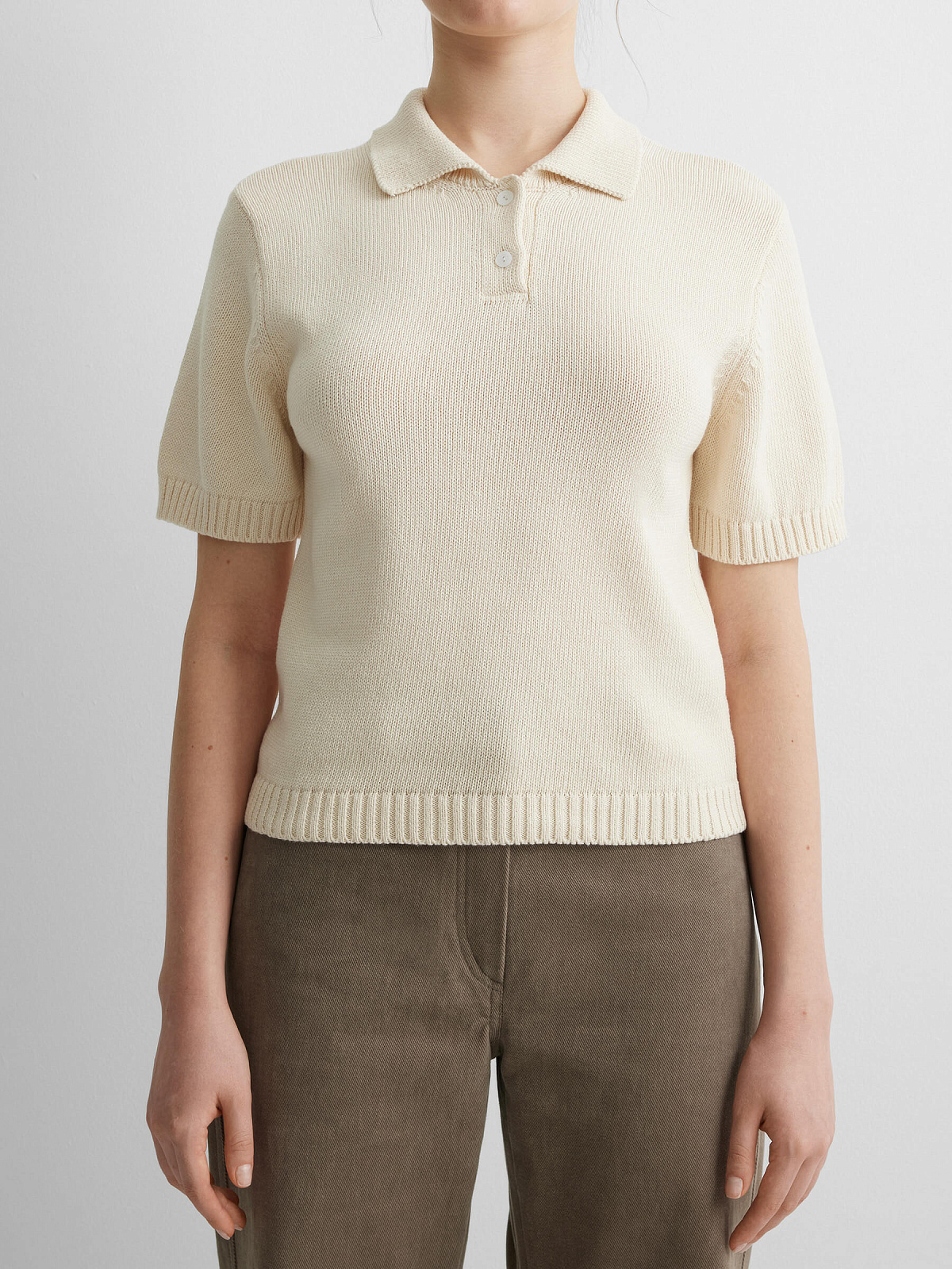 Поло с коротким рукавом из 100% хлопка, молочный