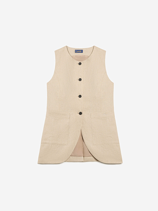 Жилет на пуговицах с карманами из льняной ткани, фото 1