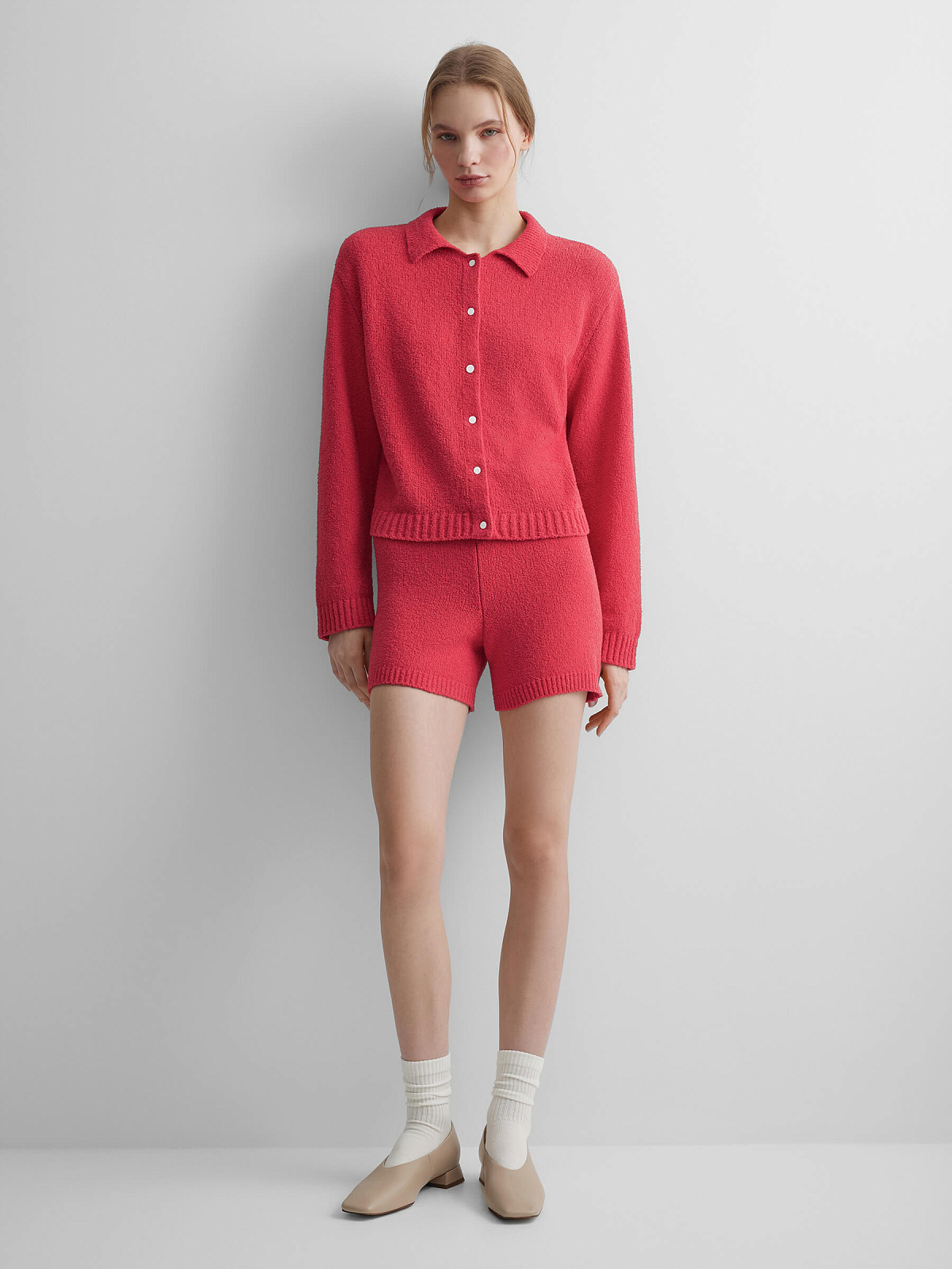 Кардиган из хлопка букле, красный