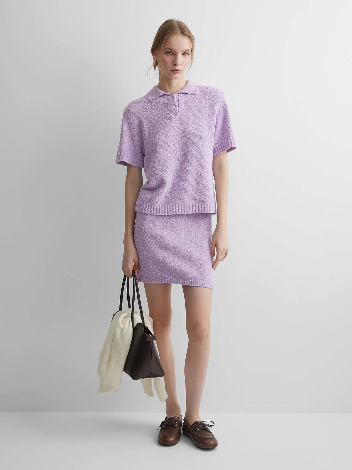 Поло с коротким рукавом из хлопка букле, лавандовый