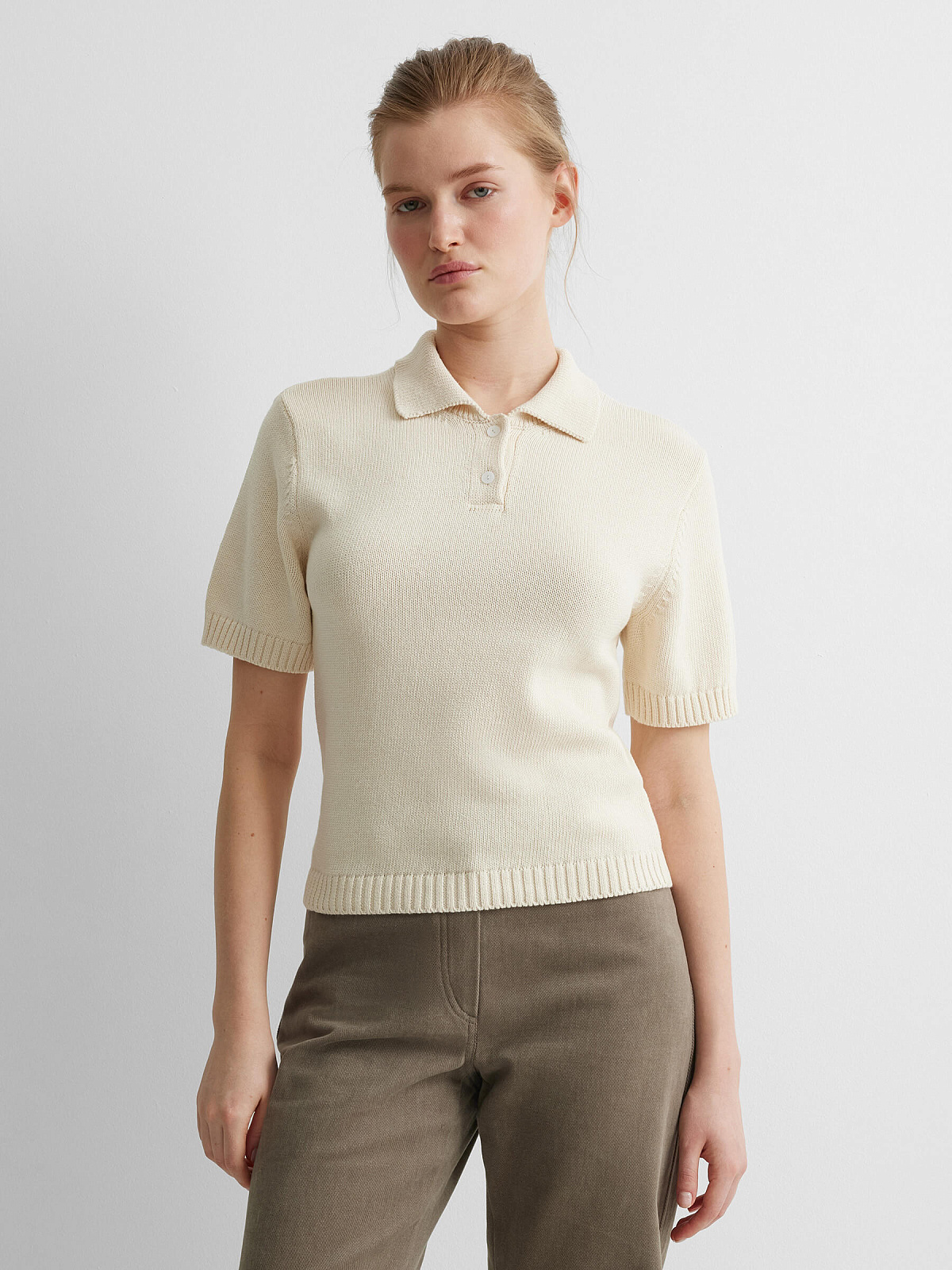 Поло с коротким рукавом из 100% хлопка, молочный