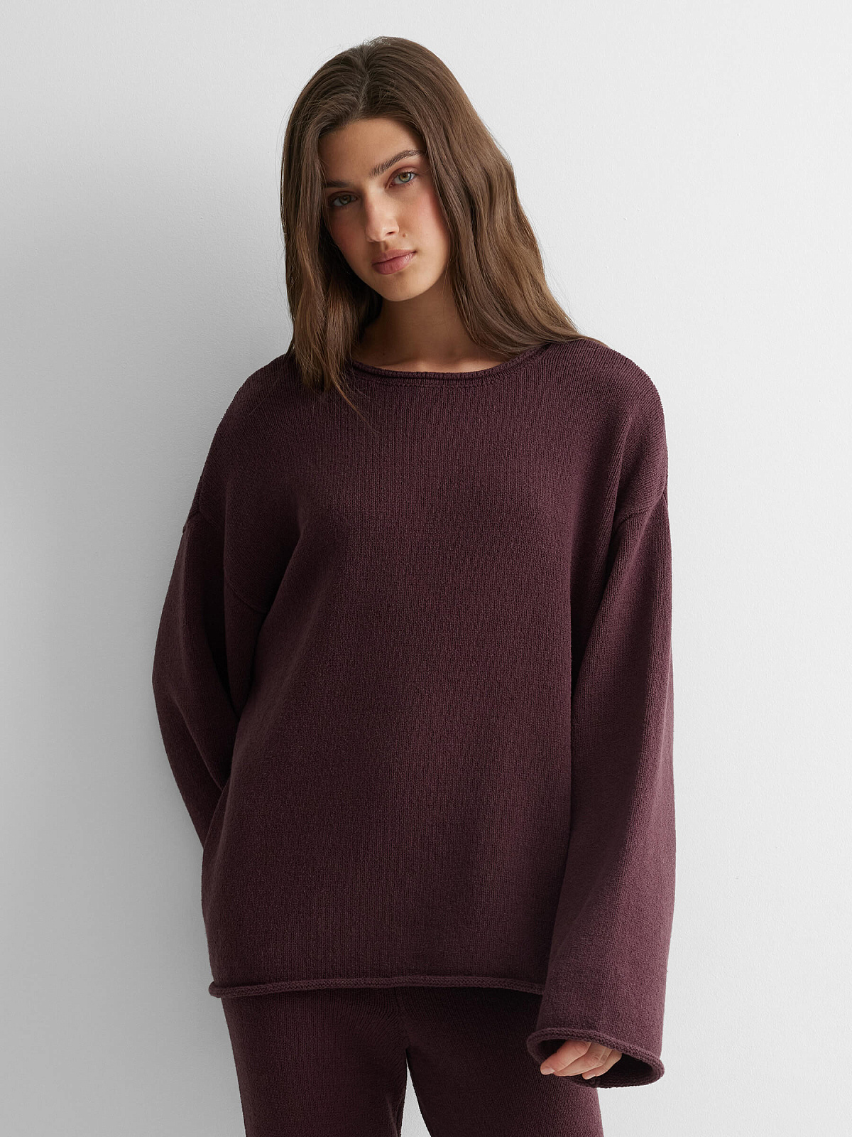 Джемпер из хлопка букле объёмный, сливовый