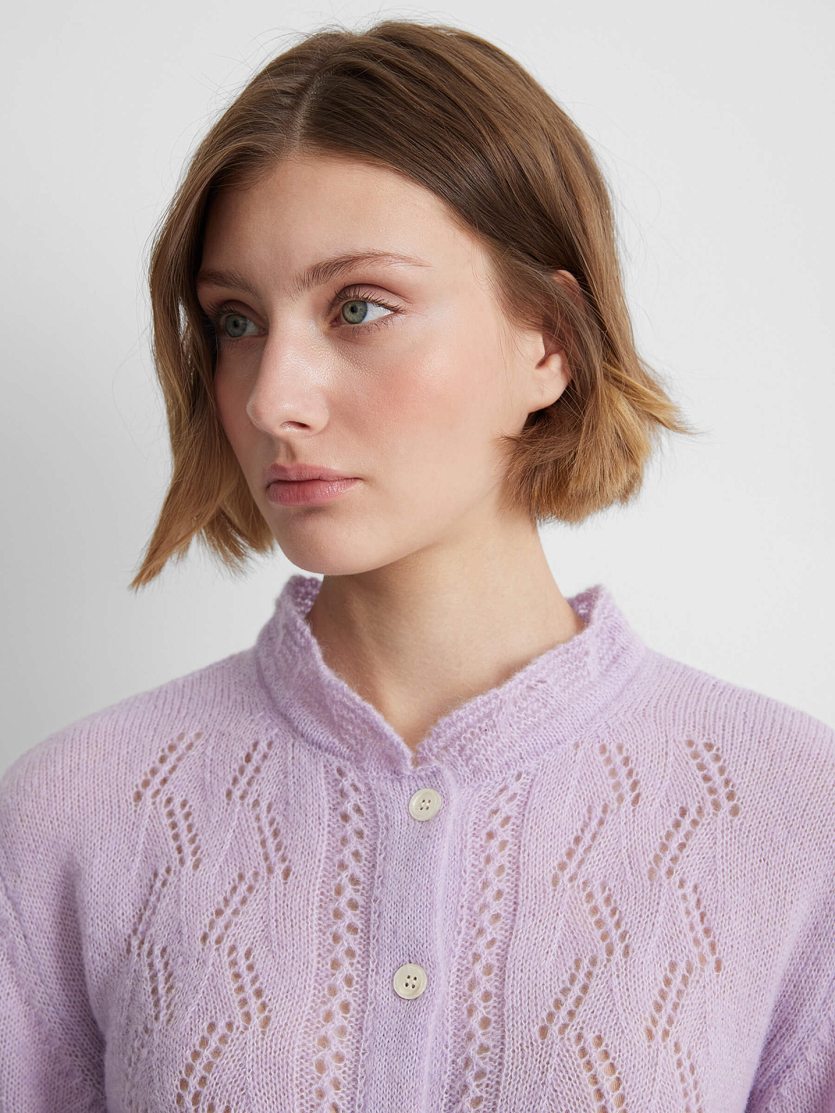 Кардиган из мохера с ажуром, лавандовый, фото 3