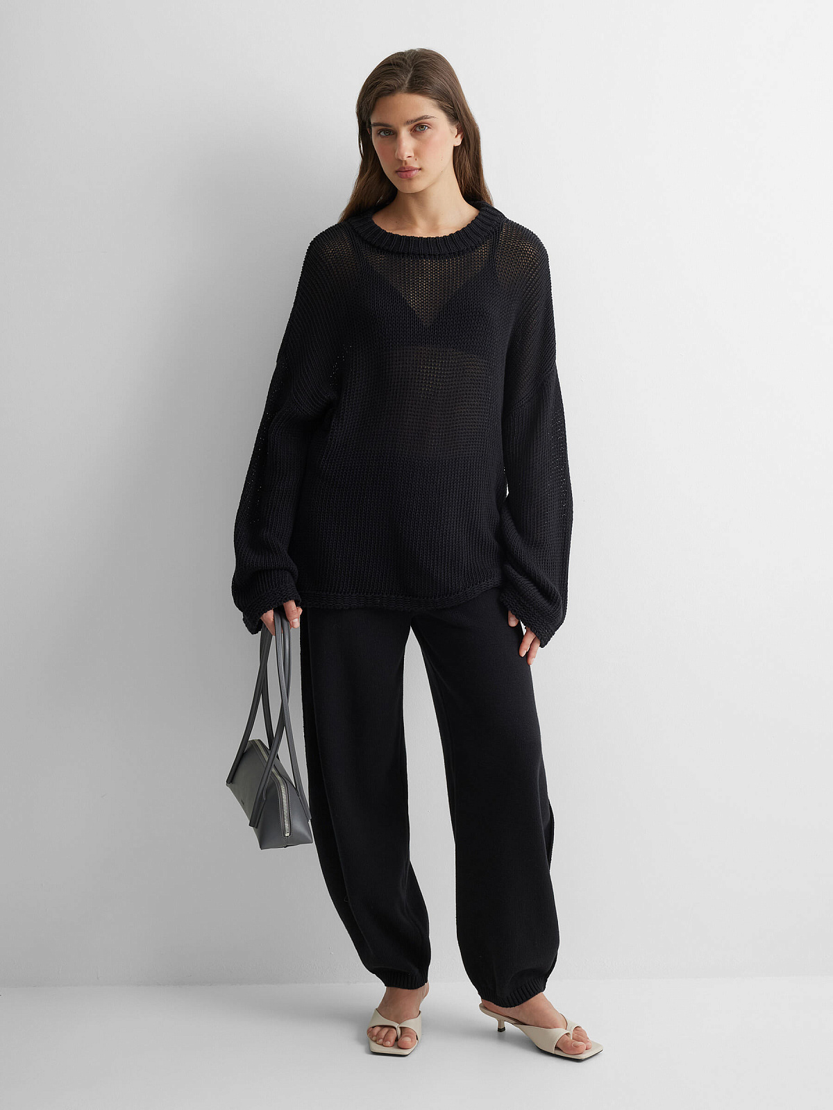 Джемпер сеточка из 100% хлопка, черный