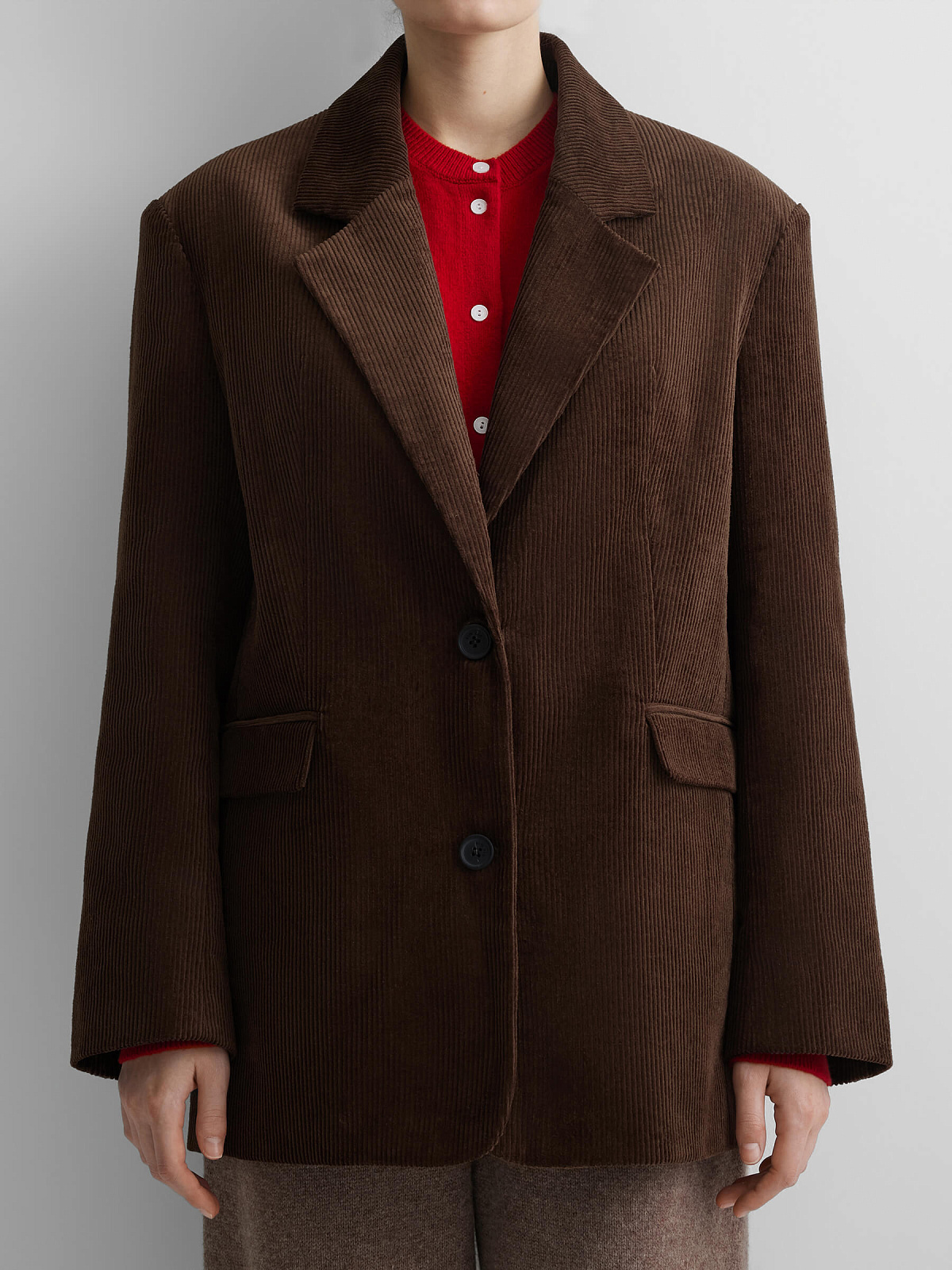 Жакет однобортный из вельвета 0211, коричневый