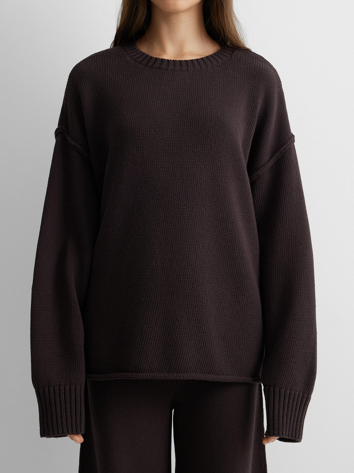 Джемпер из хлопка с необработанным краем, коричневый