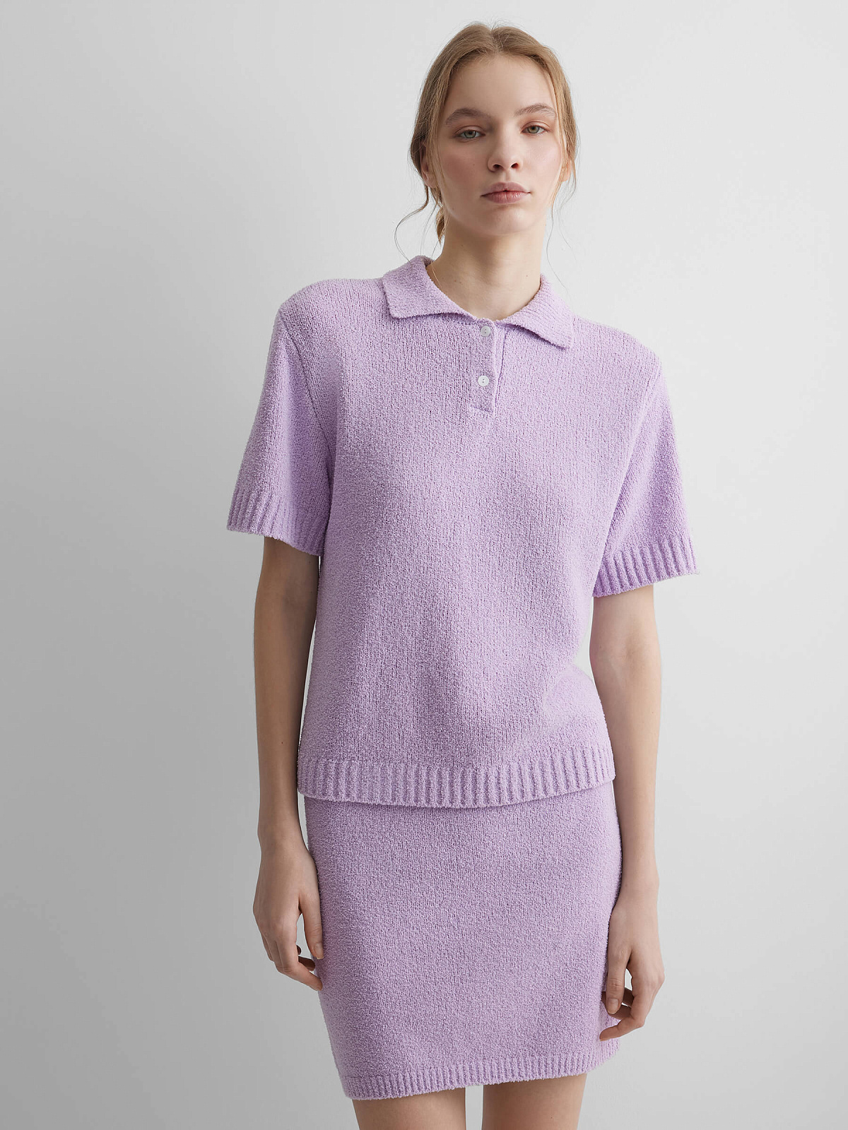 Поло с коротким рукавом из хлопка букле, лавандовый