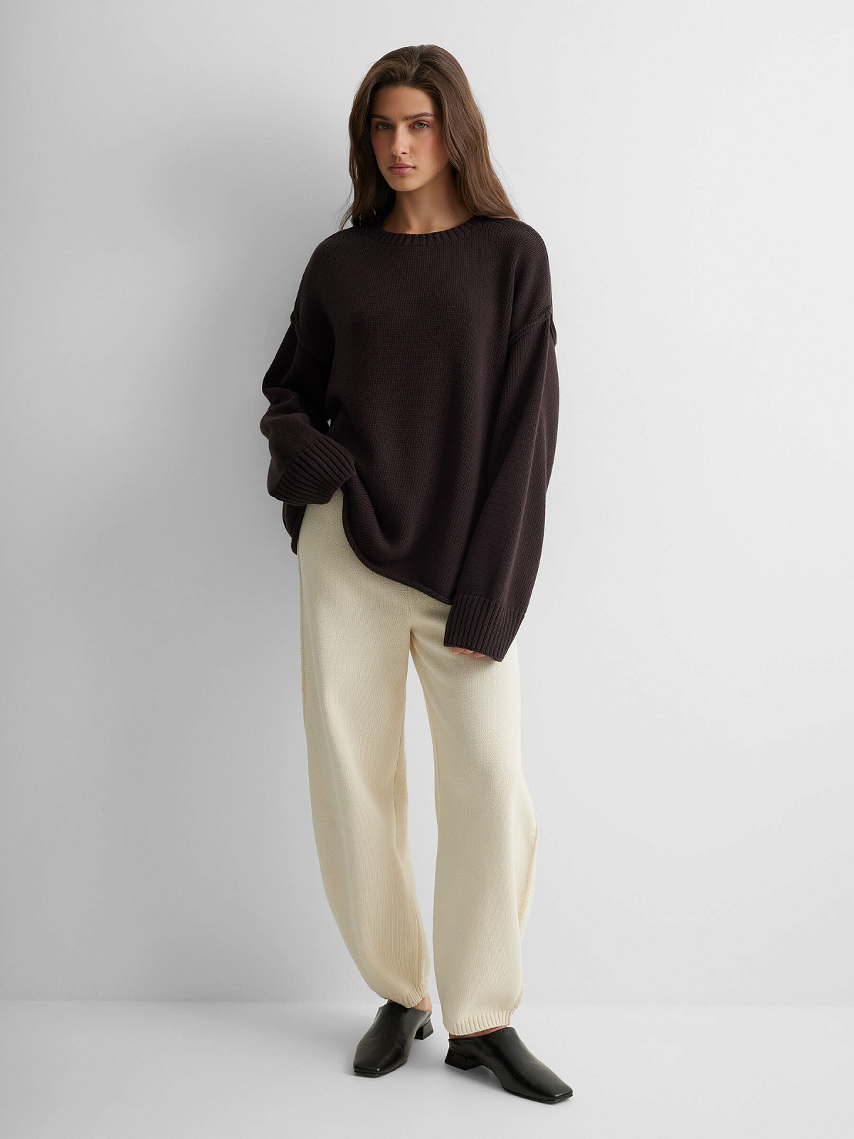 Джемпер из хлопка с необработанным краем, коричневый