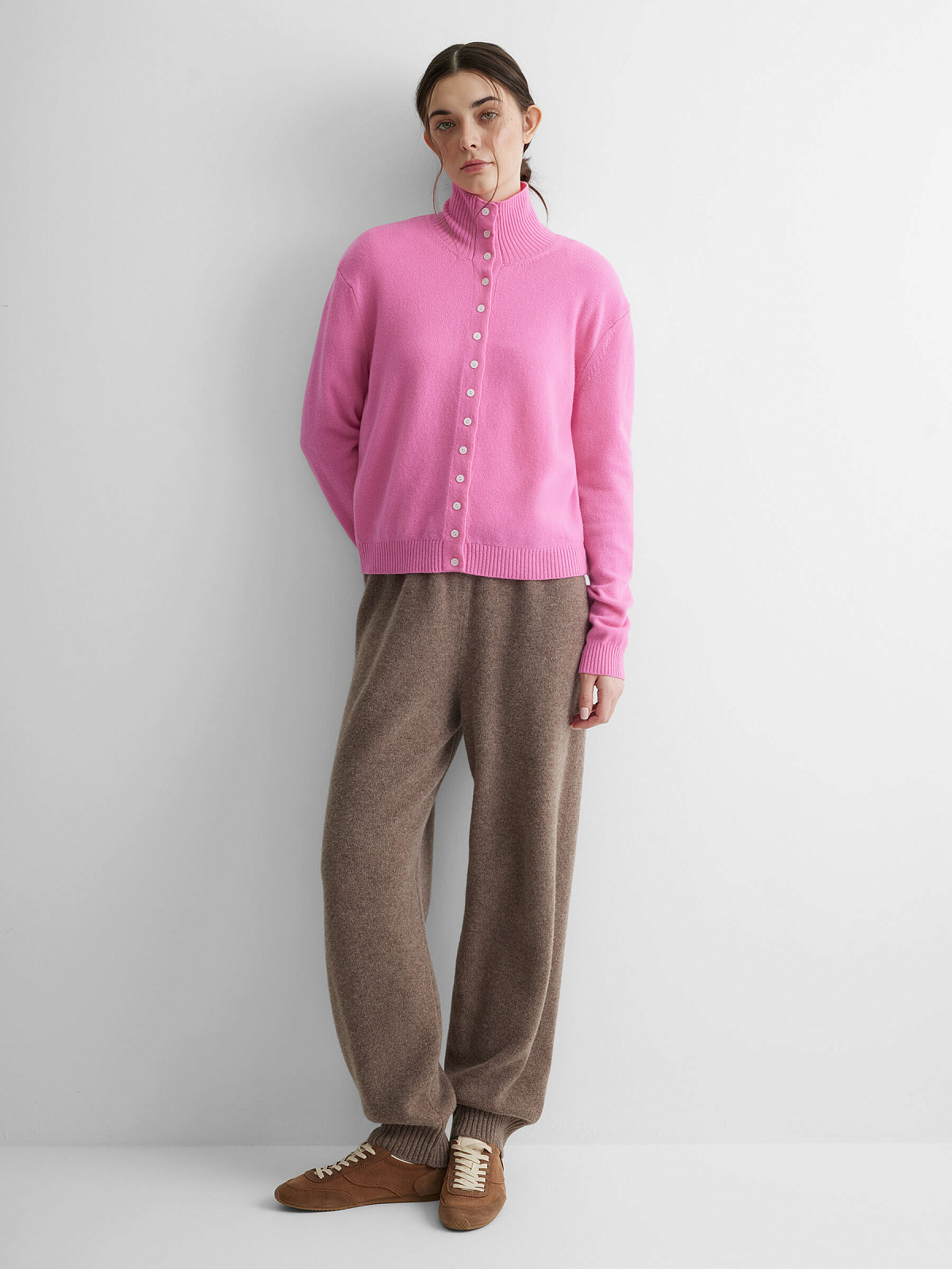 Кардиган с высоким воротником из 100% мериноса, розовый