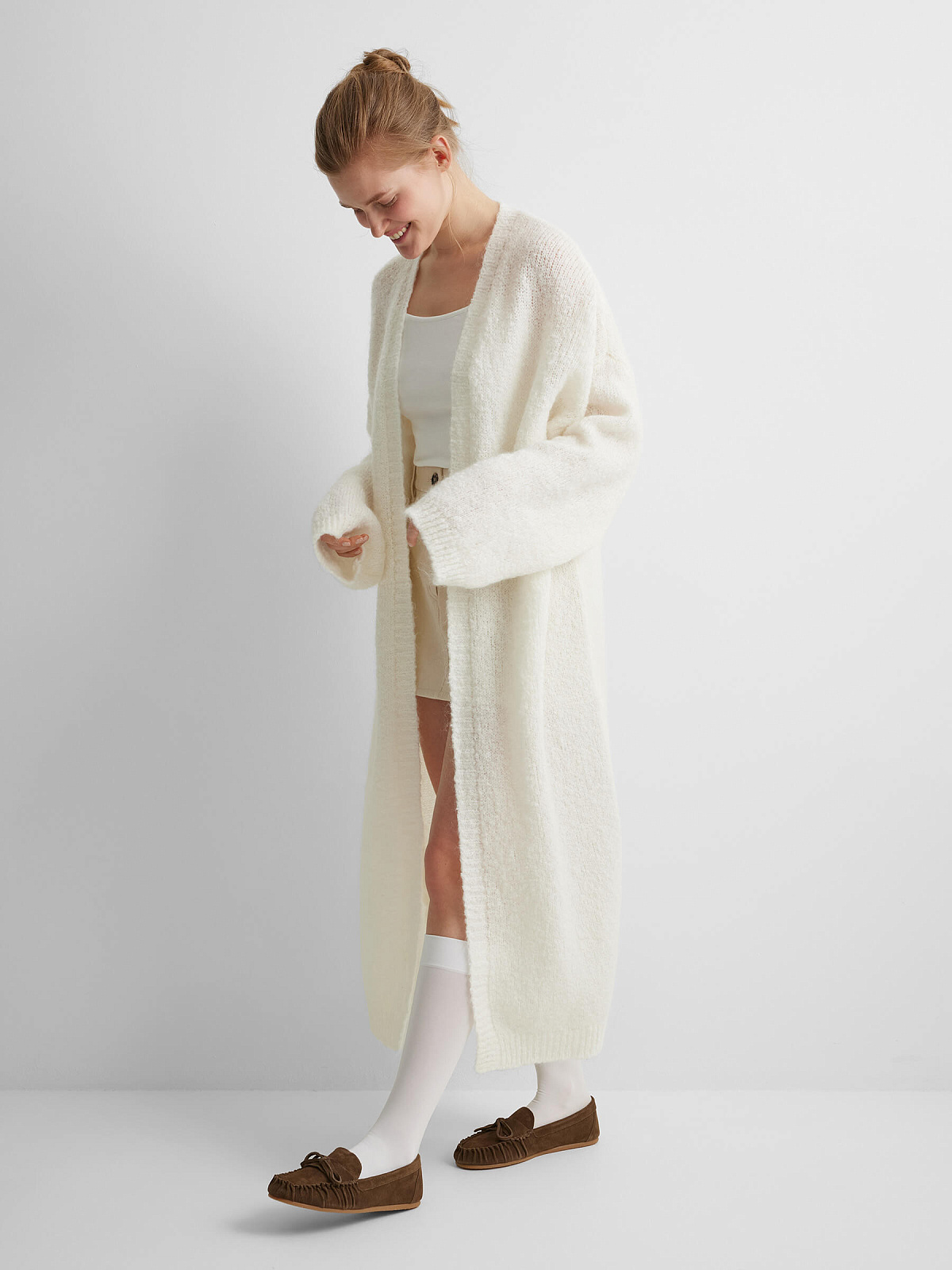 Кардиган удлиненный из мохера, белый
