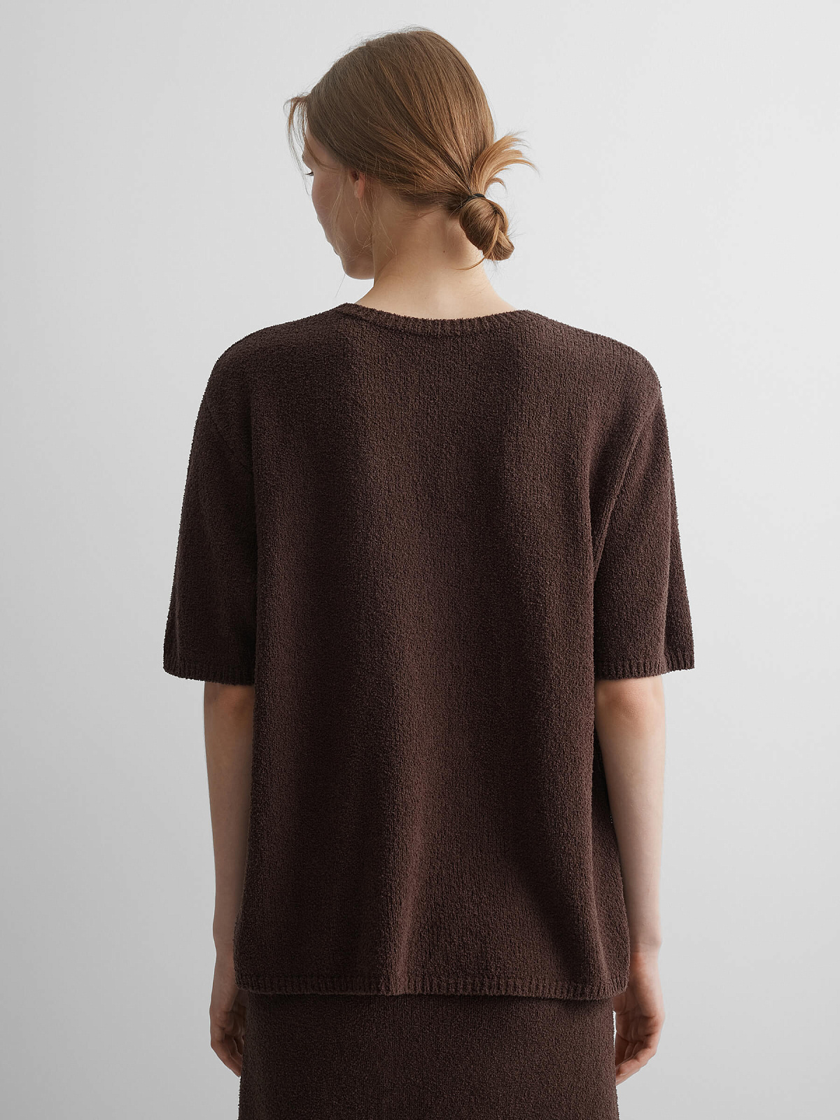 Джемпер с коротким рукавом из хлопка букле, коричневый