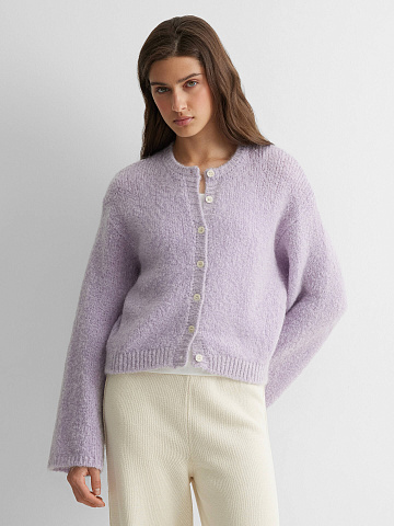 Кардиган на пуговицах из мохера, лавандовый