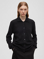 Кардиган с воротником с ангорой с люрексом, черный