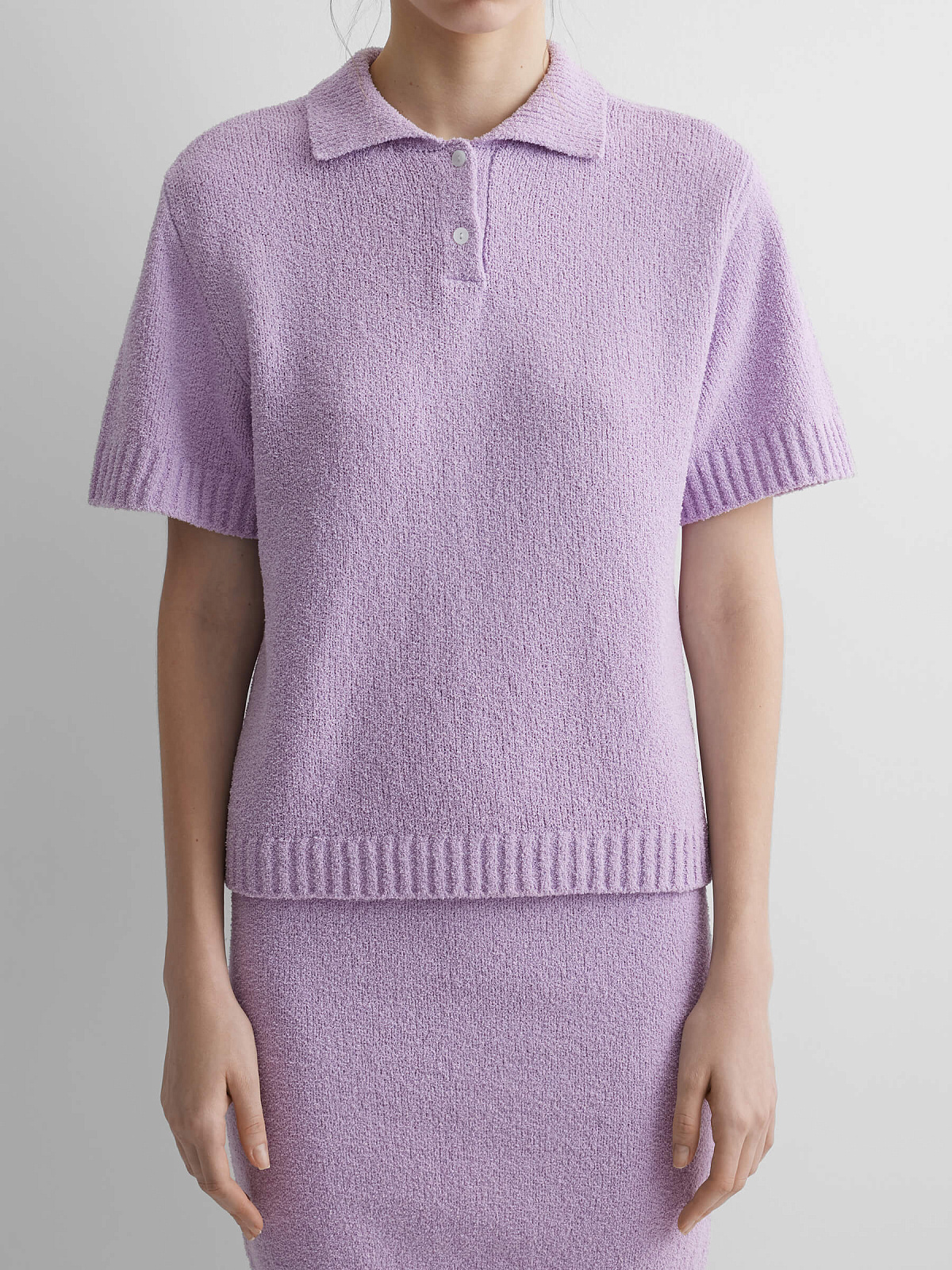 Поло с коротким рукавом из хлопка букле, лавандовый