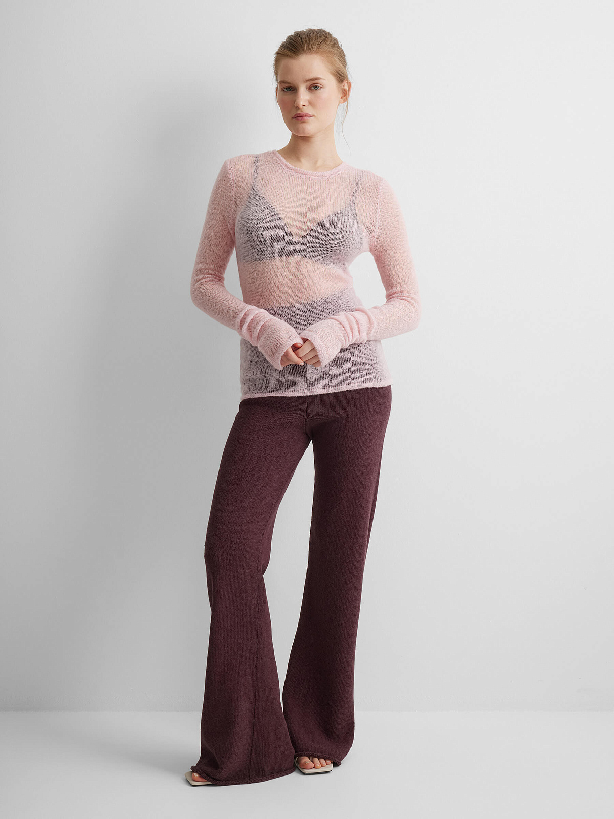 Джемпер вязаный из мохера, розовый