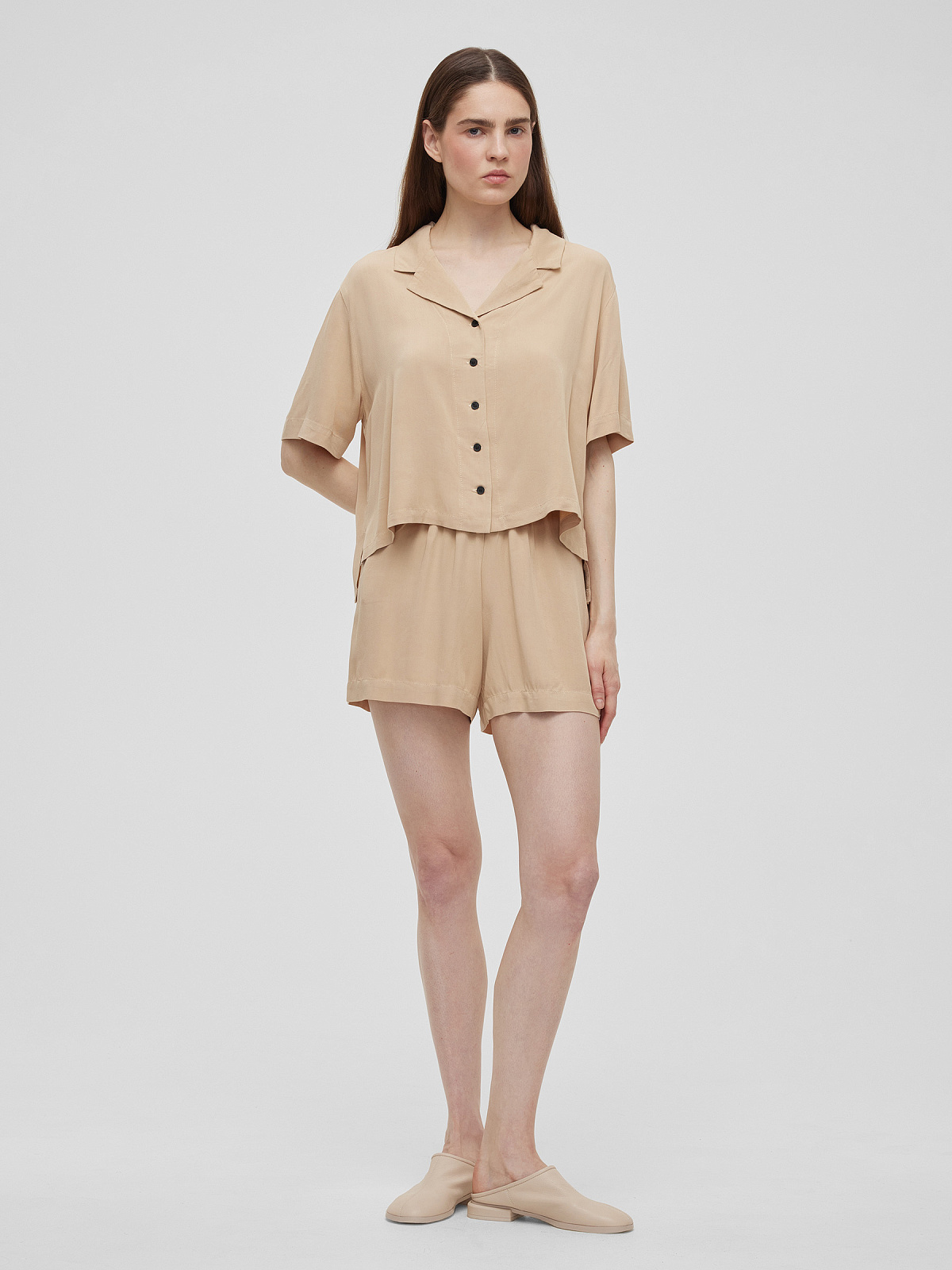 Пижамная рубашка с коротким рукавом, бежевый