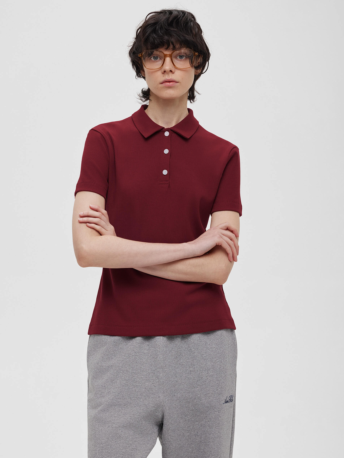 Джемпер поло из трикотажа 0204, бордовый