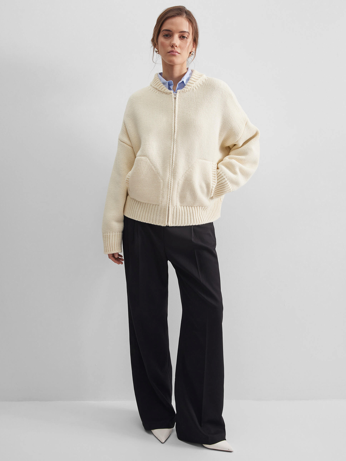 Вязаный бомбер, молочный