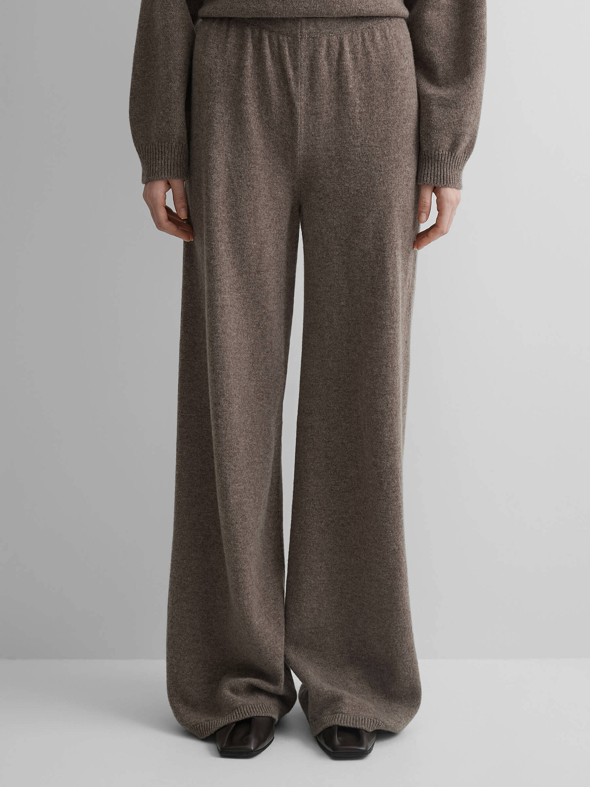 Брюки вязаные из 100% мериноса, коричневый меланж
