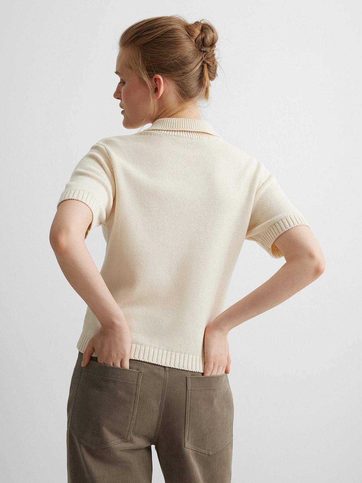 Поло с коротким рукавом из 100% хлопка, молочный