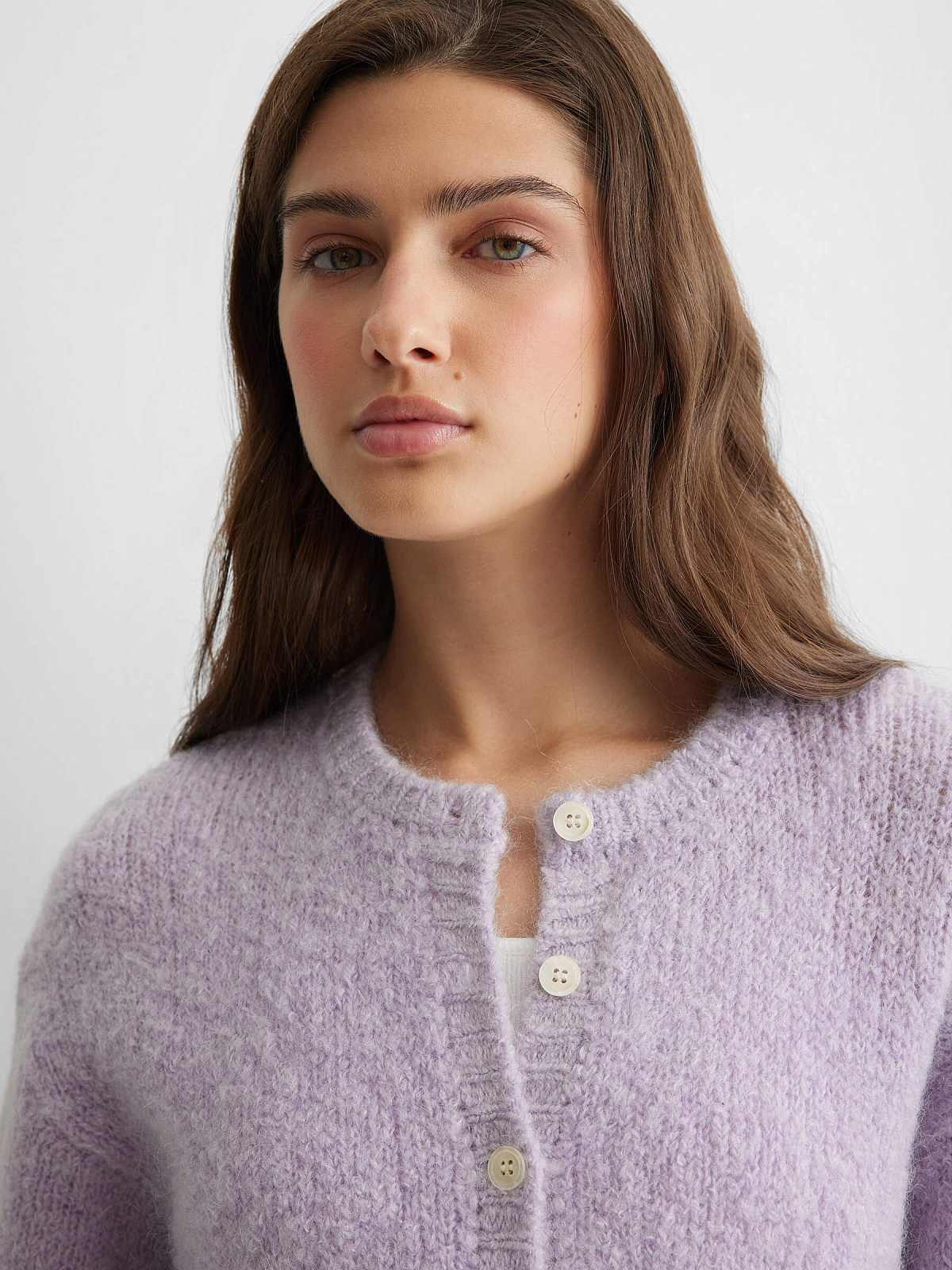 Кардиган на пуговицах из мохера, лавандовый