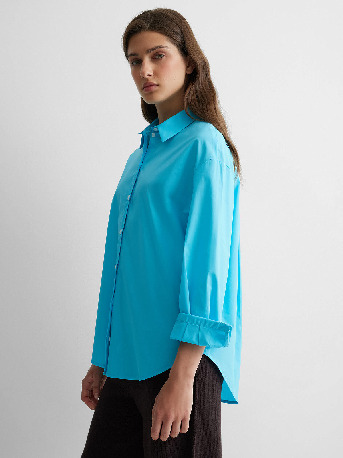 Рубашка свободного кроя с защипами, голубой