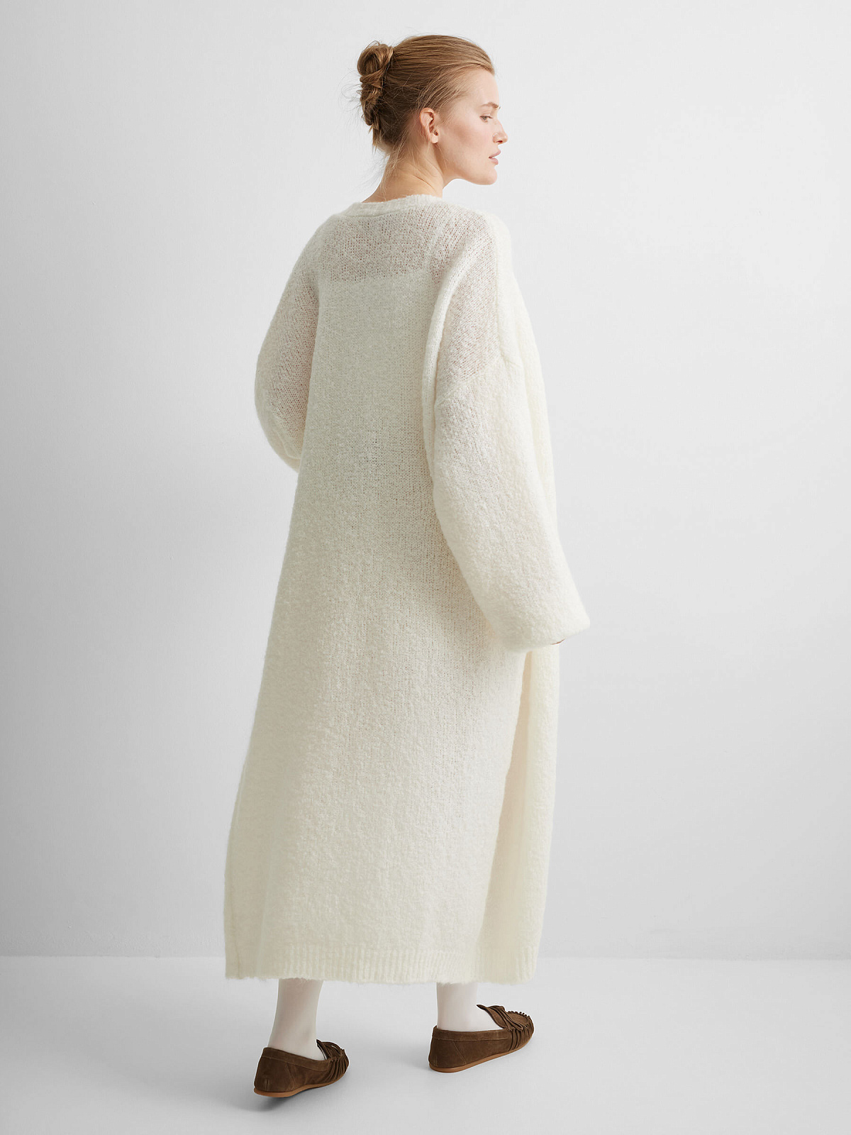 Кардиган удлиненный из мохера, белый