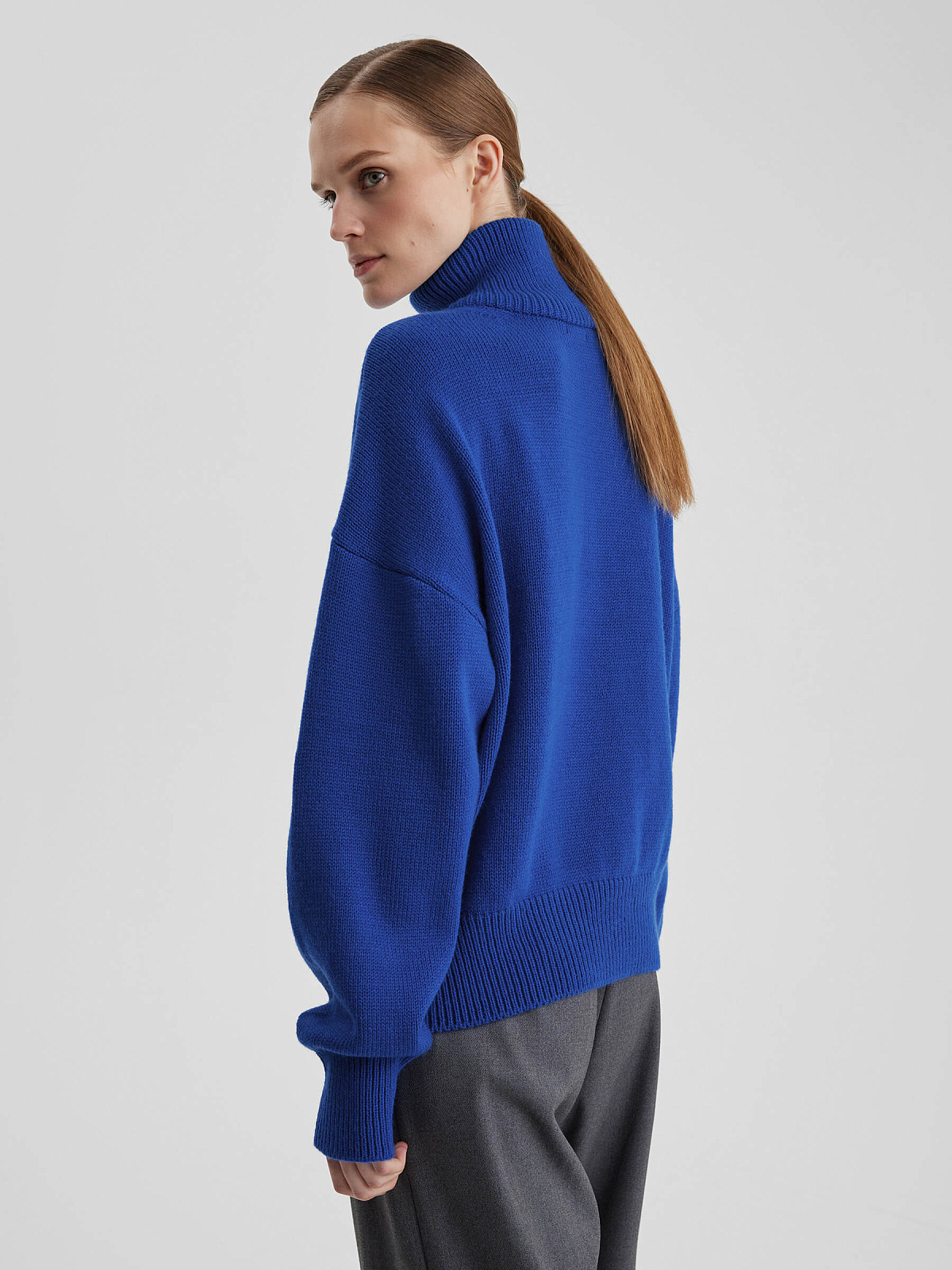 Свитер свободного кроя с замком, синий