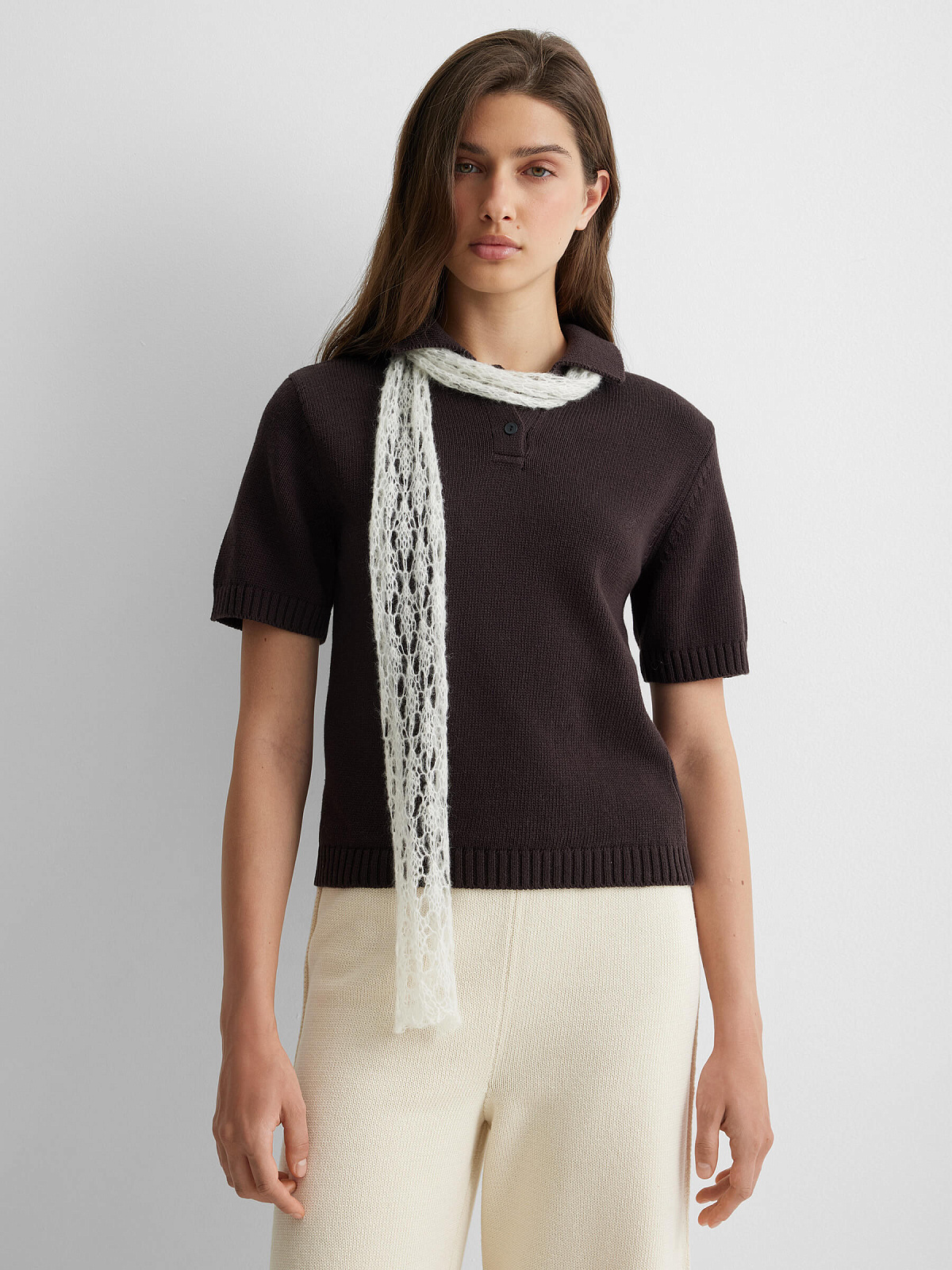 Поло с коротким рукавом из 100% хлопка, коричневый