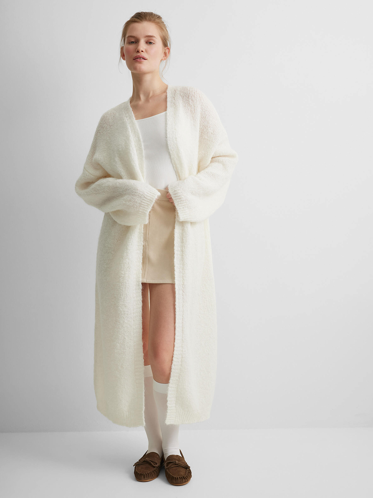 Кардиган удлиненный из мохера, белый