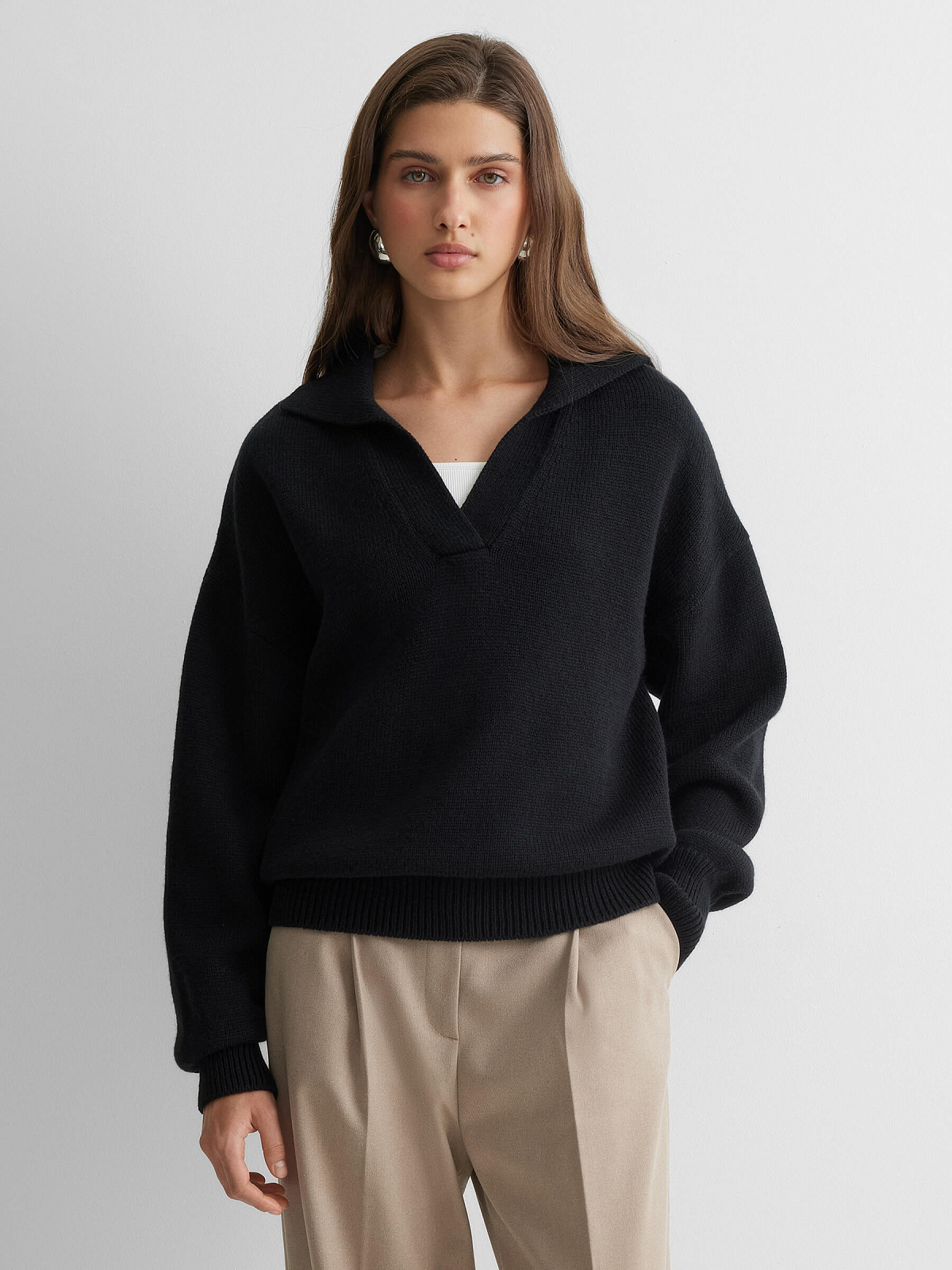 Джемпер-поло свободного кроя, черный