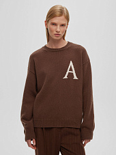 Джемпер свободного кроя с интарсией "А", коричневый