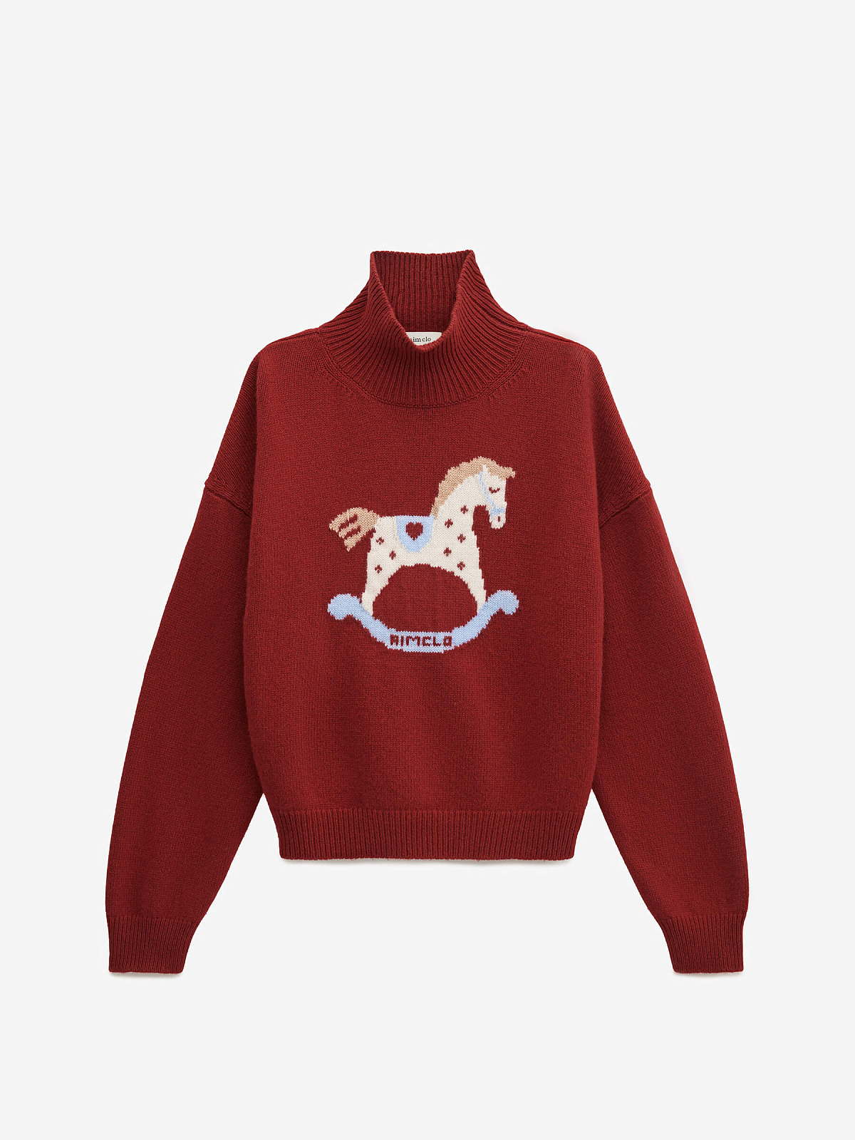 Свитер с интарсией лошадка, красный