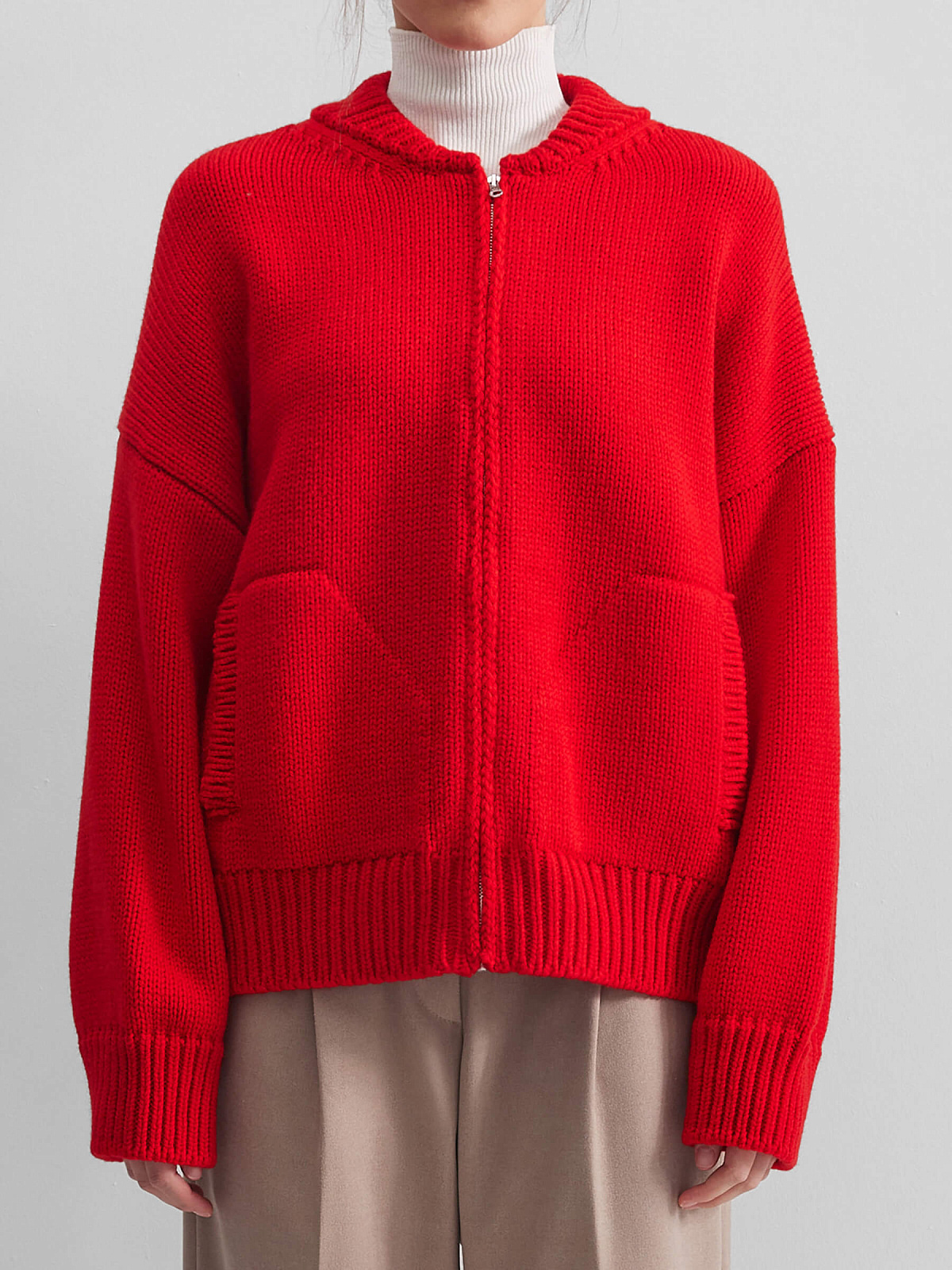 Вязаный бомбер, красный