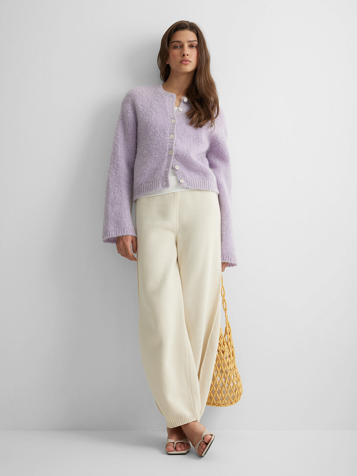 Кардиган на пуговицах из мохера, лавандовый