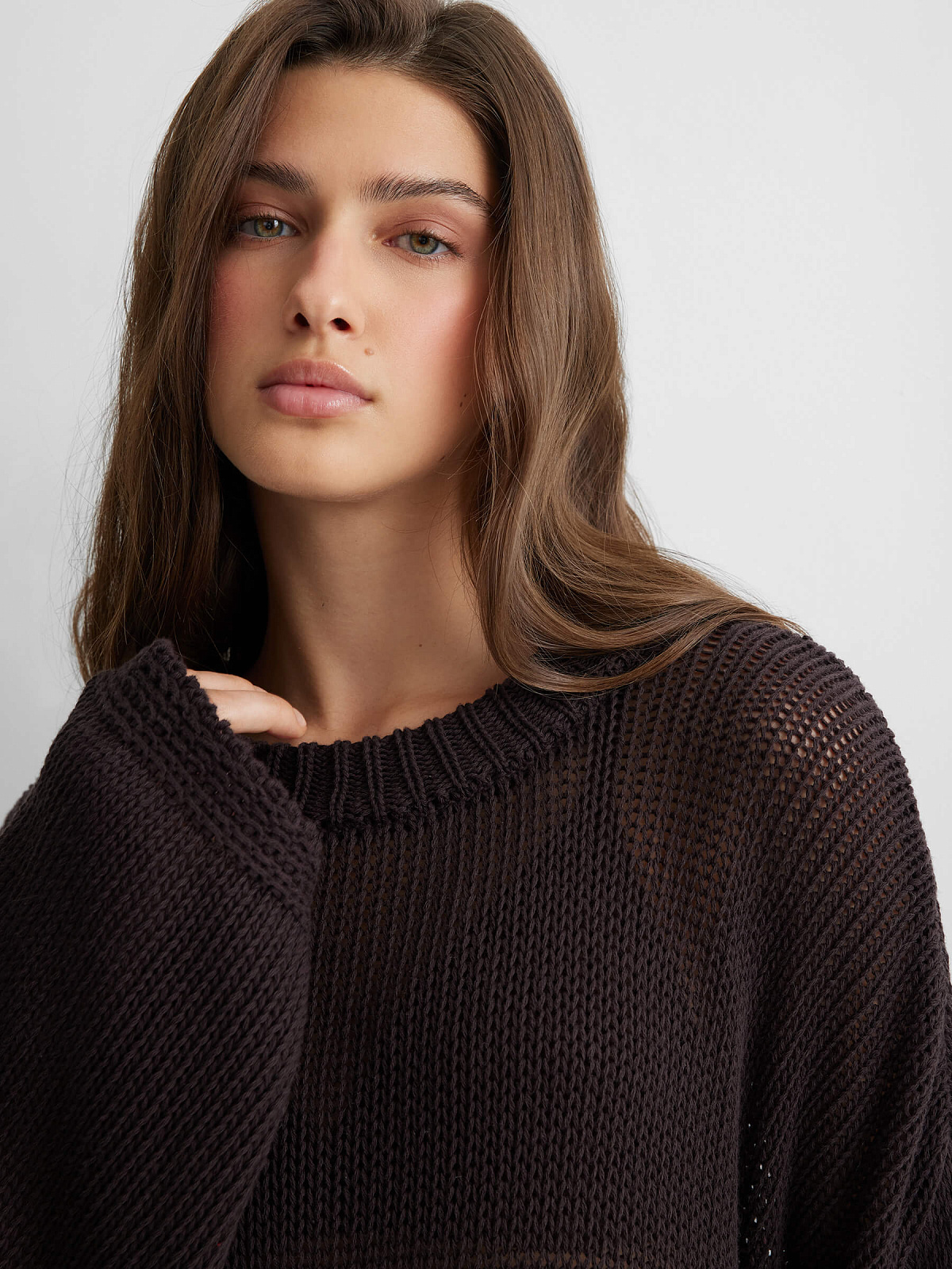 Джемпер сеточка из 100% хлопка, коричневый