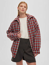 Бомбер утепленный из плетеной ткани 0206, красно-голубой