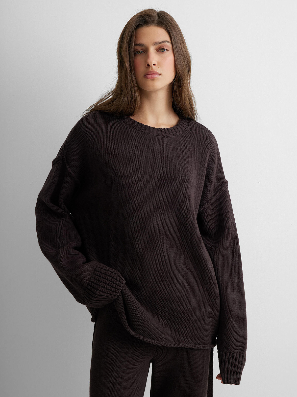 Джемпер из хлопка с необработанным краем, коричневый